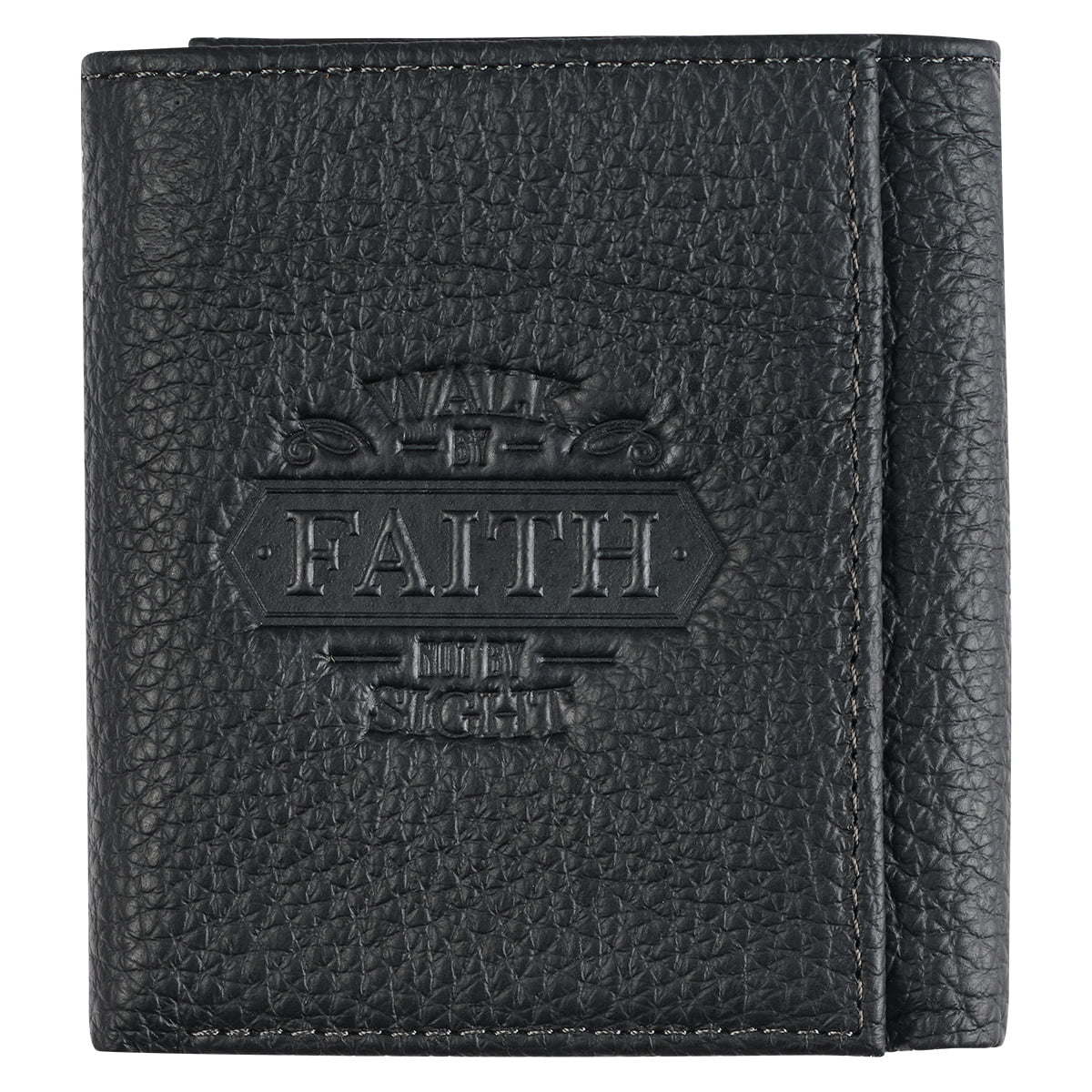 Christian Art Gifts Genuine Full Grain Leather RFID Blocking Scripture Wallet for Men: Walk by Faith - 2 Corinthians 5:7 Inspirational Bible Verse Accessory for Credit Cards, Bills, ID, Photos, Black