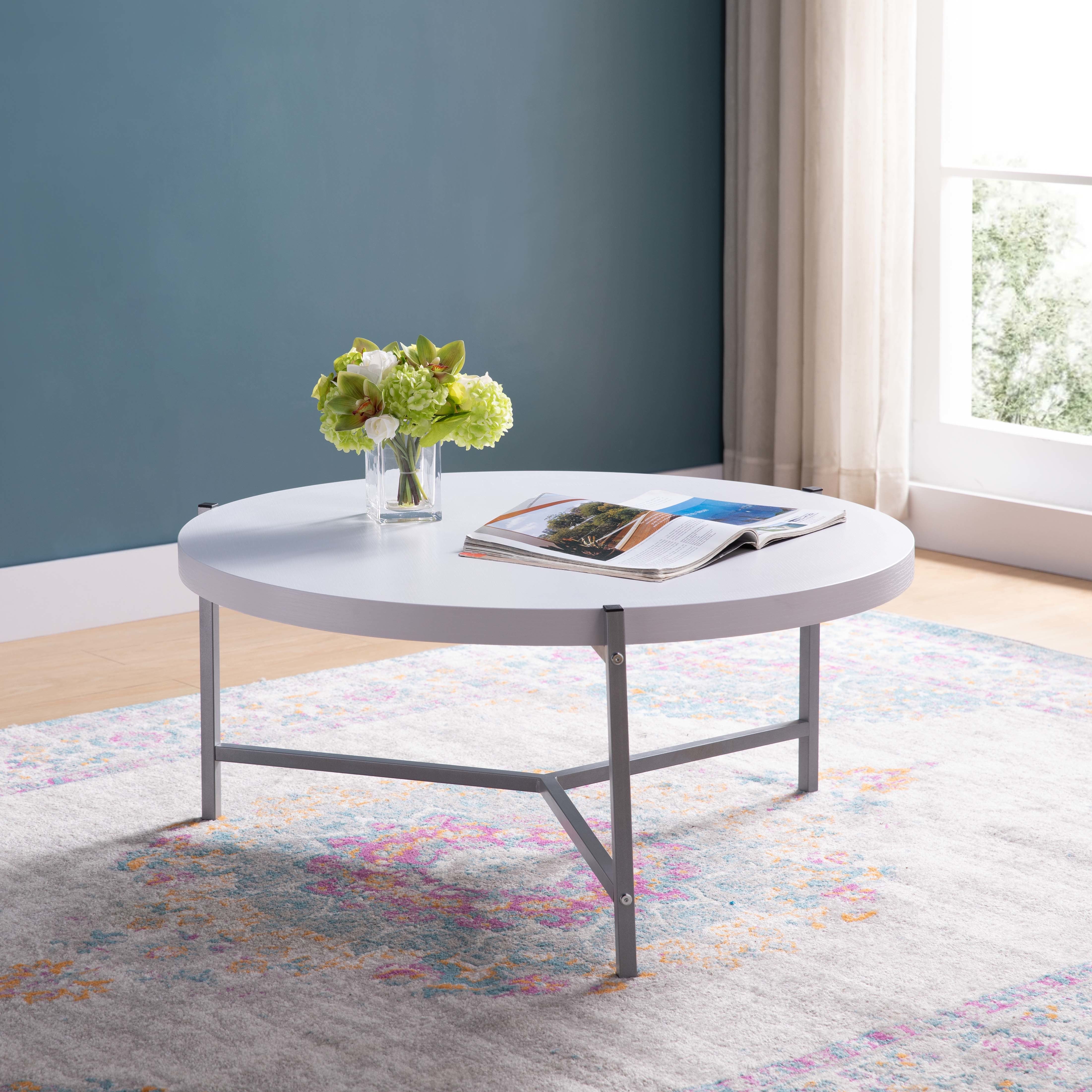 Essential Round Coffee Table - White and Silver Metal Legs