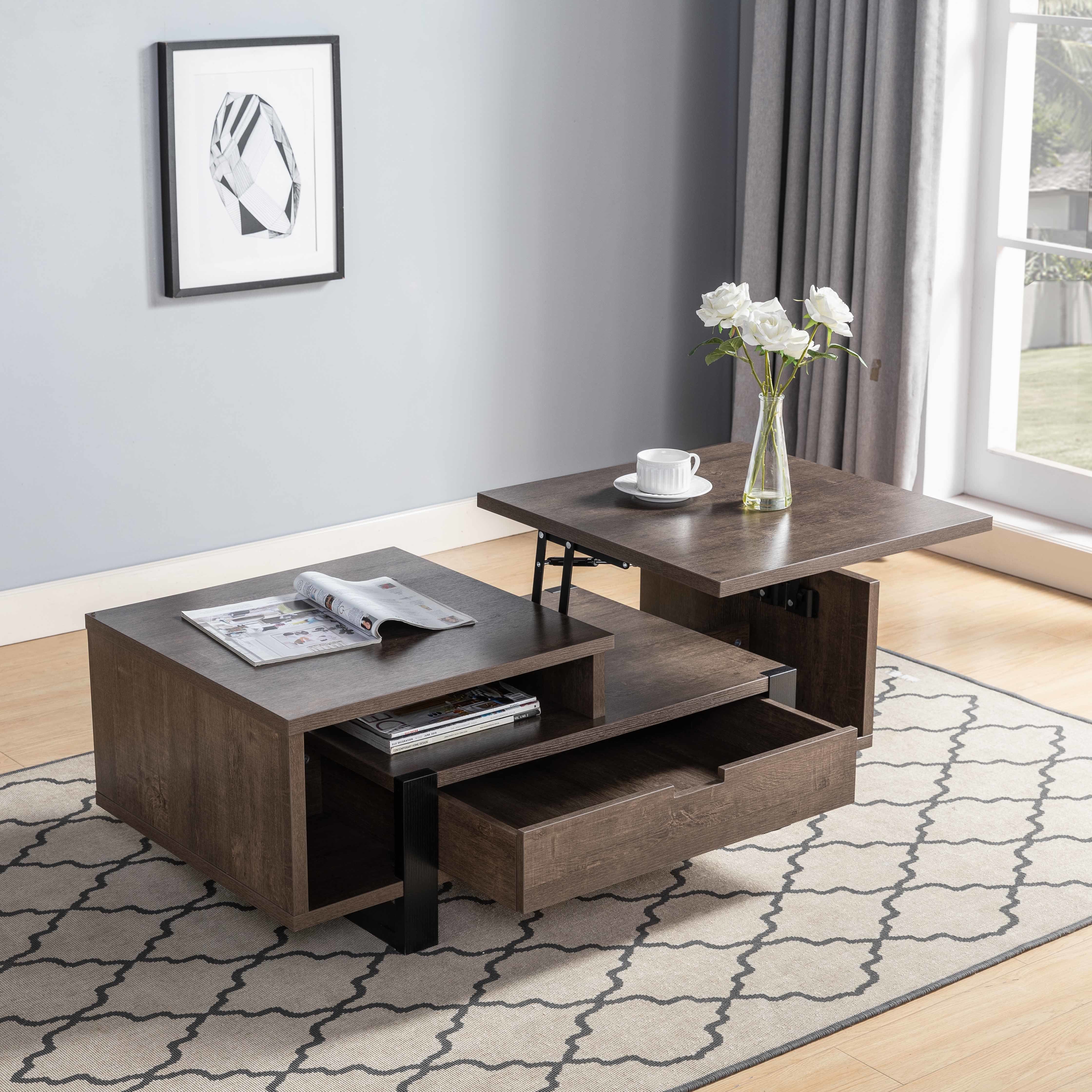 ID USA 212928CT Coffee Table Walnut Oak & Black