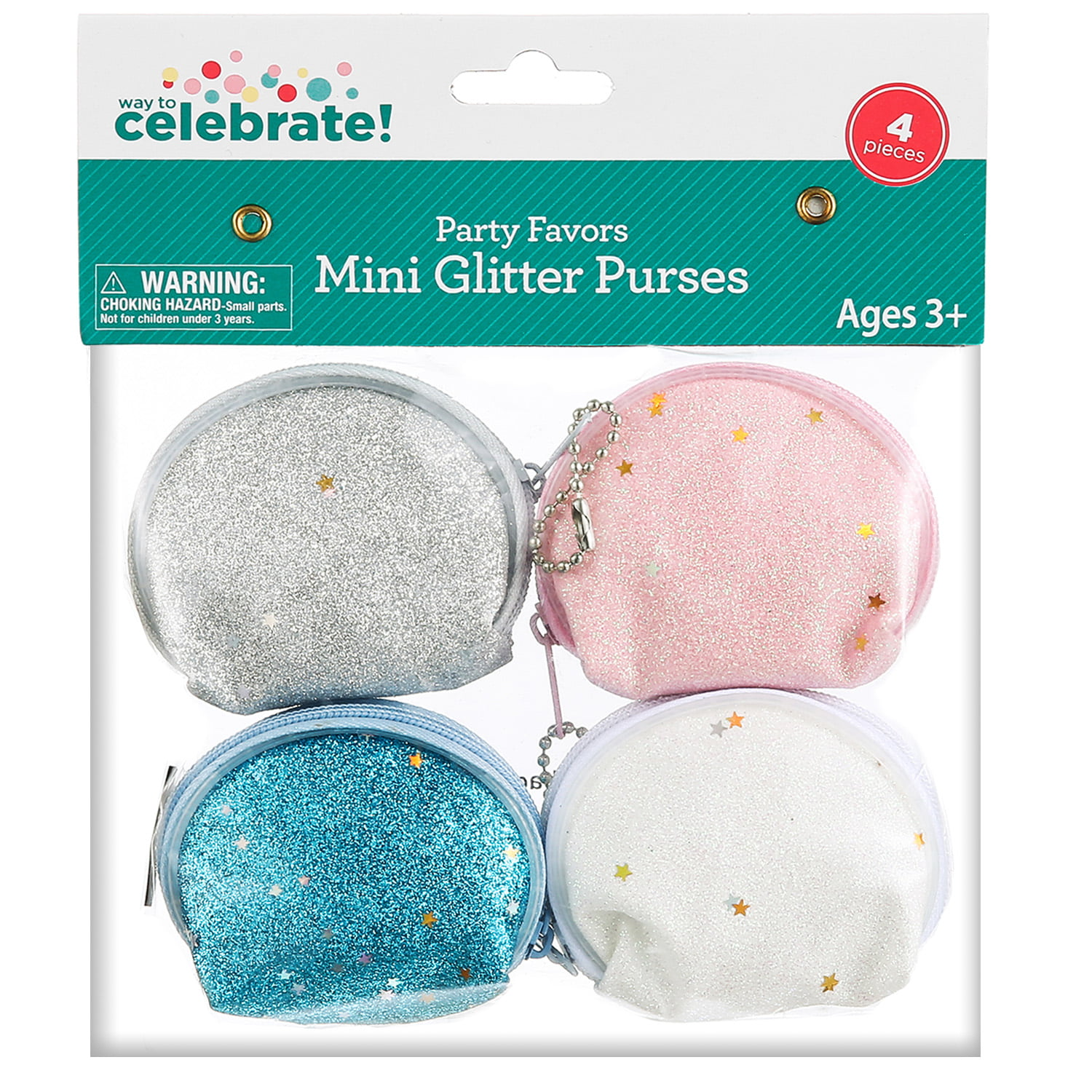 Way to Celebrate! Glitter Purses Girls Bags Party Favors Birthday Gift Pouch - 4 Count Age 3+ Years