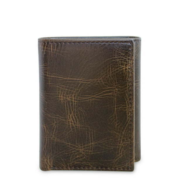 George Men's Genuine American Bison Leather Trifold Wallet