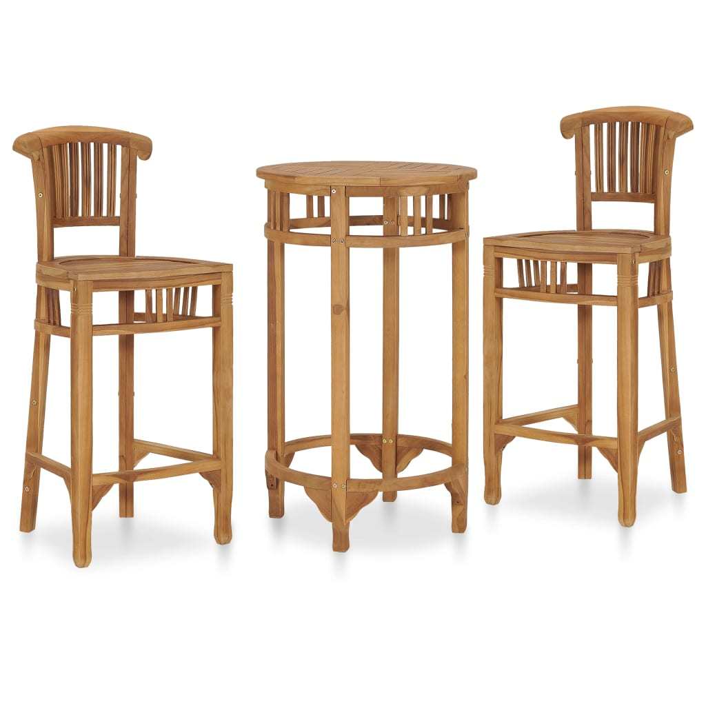 3 Piece Patio Bar Set Solid Wood Teak