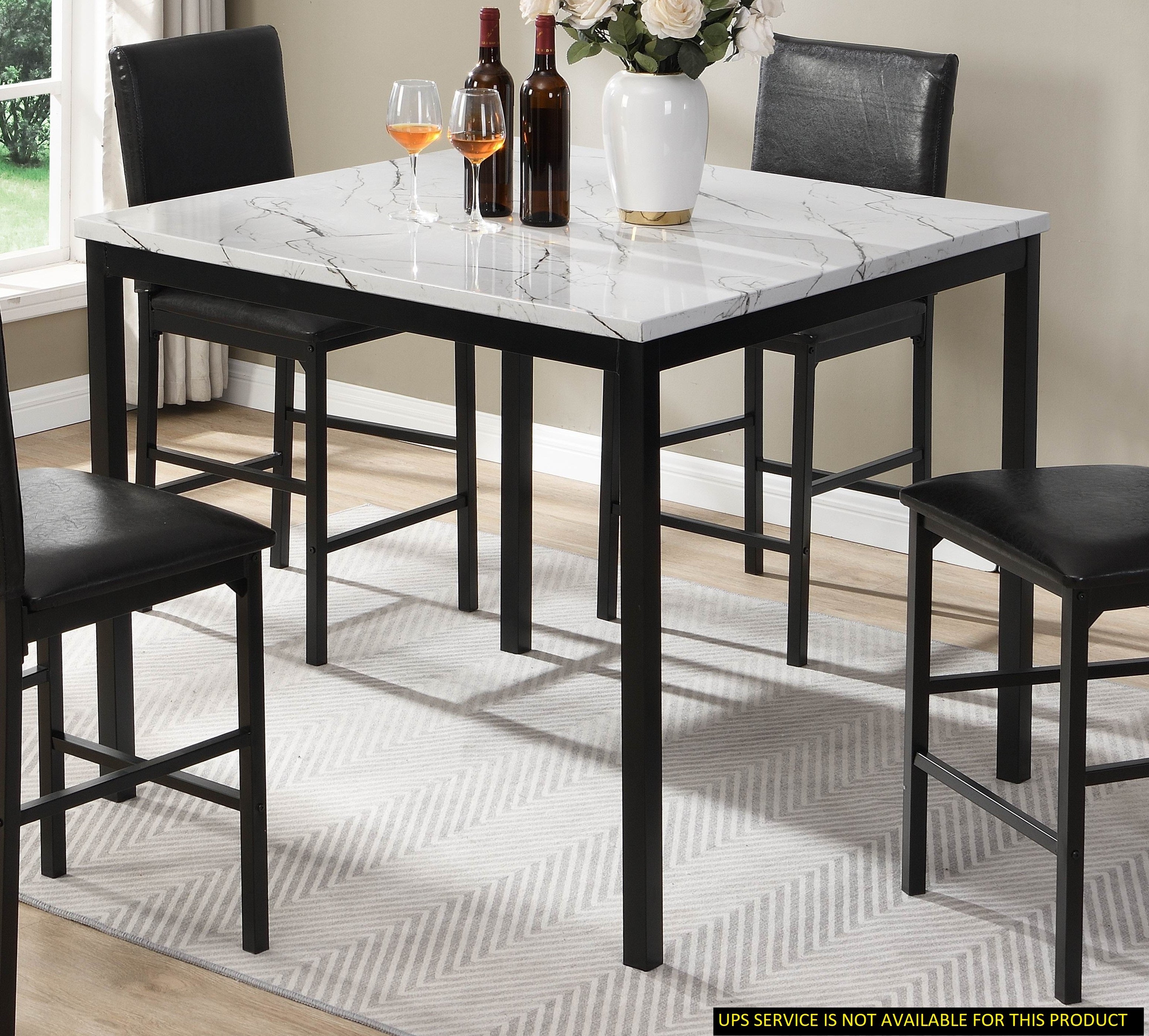 Transitional Counter Height Table 1pc White Faux Marble Metal Frame Dining Room Furniture