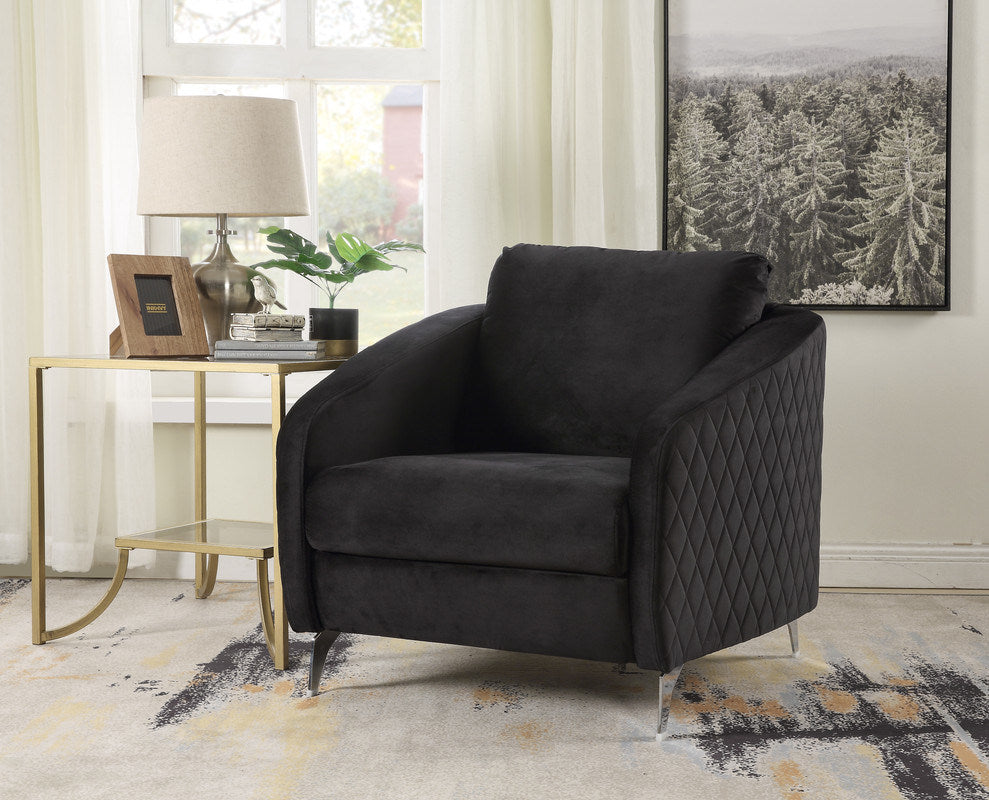 Sofia 36" Black Velvet Modern Chic Accent Armchair