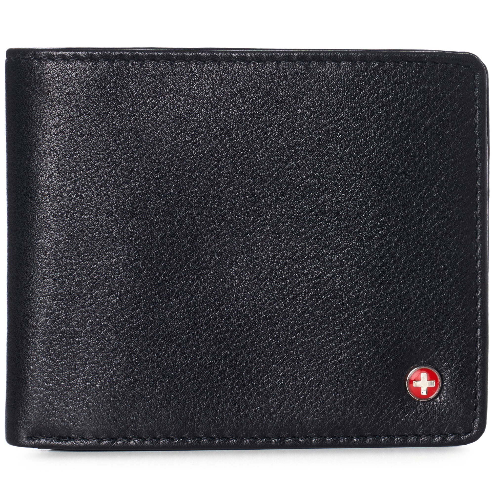 Alpine Swiss Mens Leather RFID Bifold Wallet 2 ID Windows Divided Bill Section