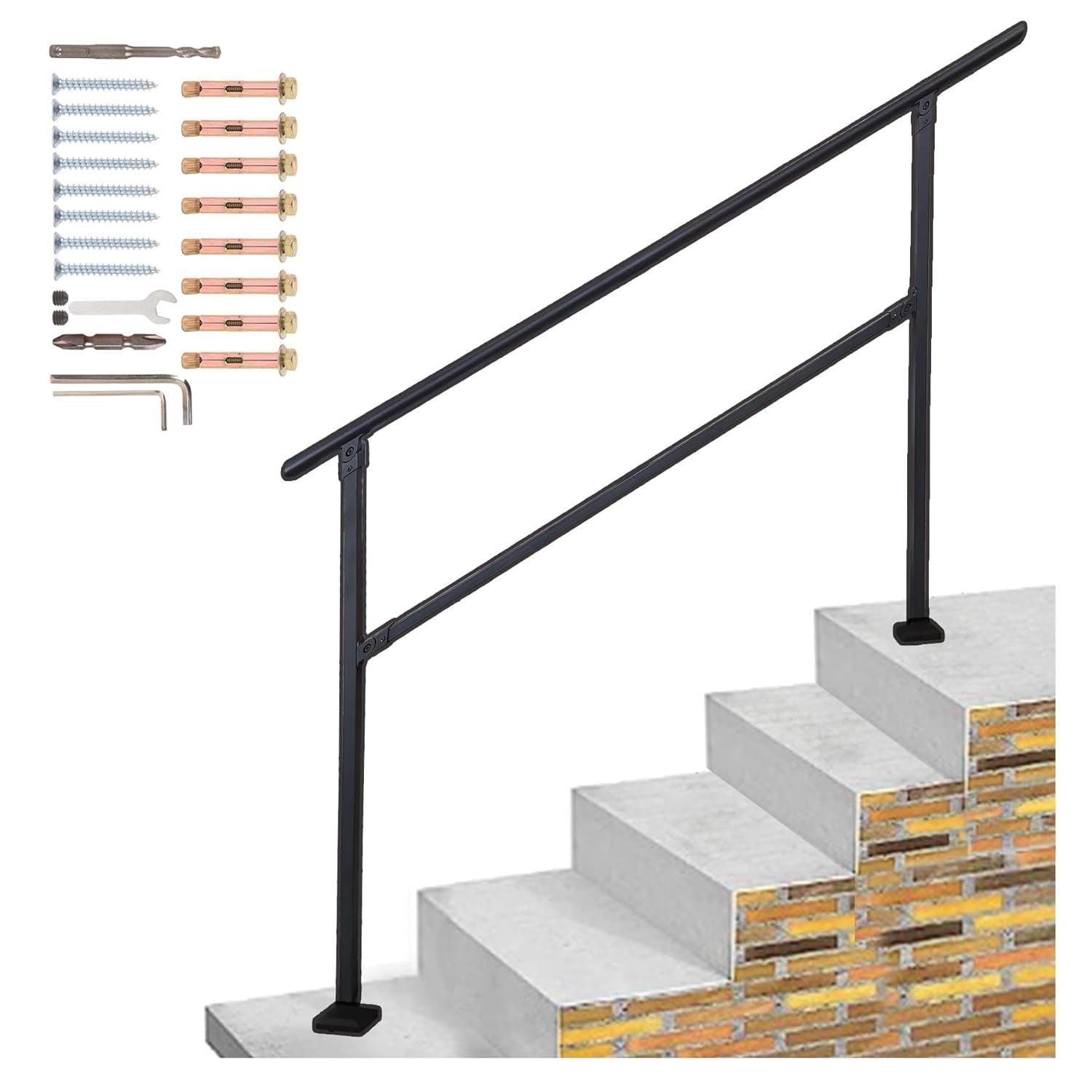 Outdoor Stair Railing,Black Exterior Handrail Adjustable from 0 to 60 Degrees Black Cast Iron Handrails for Outdoor Ramps Anti-Static Spray Paint for Concrete, Porch Steps