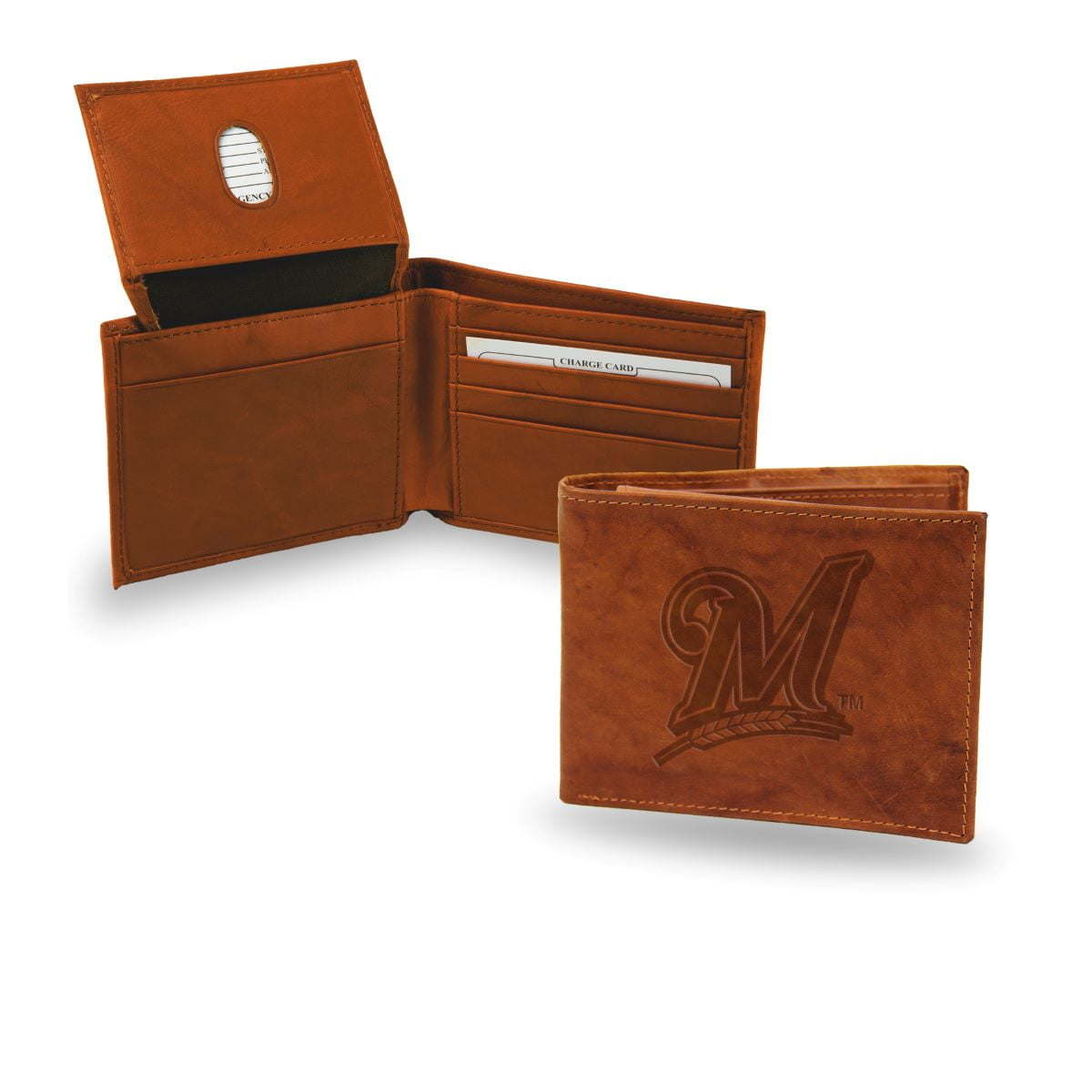 Milwaukee MLB Baseball Brewers Embossed Team Logo Brown Leather Billfold Wallet