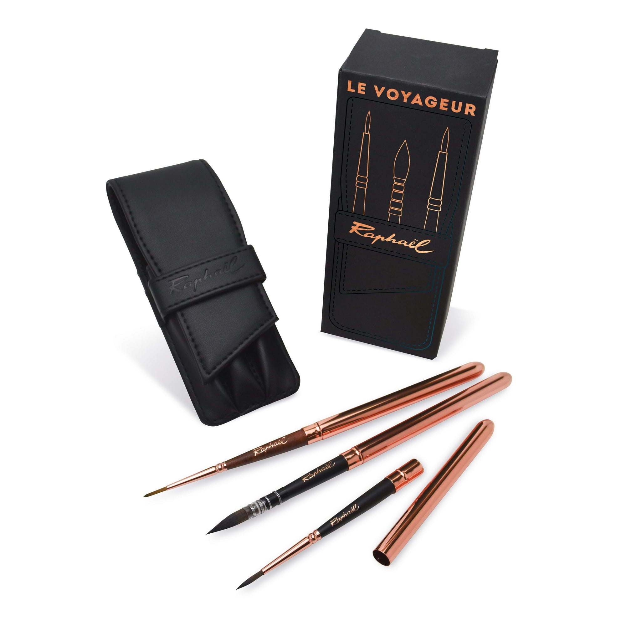 Raphael Le Voyageur 3-Brush Travel Set, Black Wallet