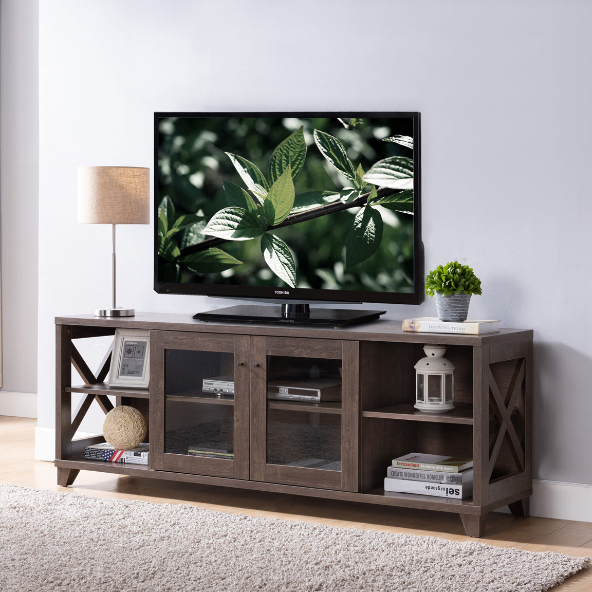 ID USA 182321 TV Stand Walnut Oak