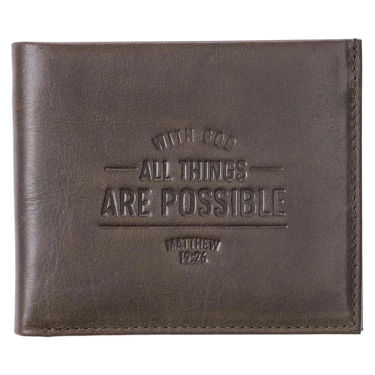 Genuine Leather RFID Wallet for Men With God All Things Are Possible Mathew 19:26 Quality Classic Brown Leather Bifold Wallet Christian Gifts for Men