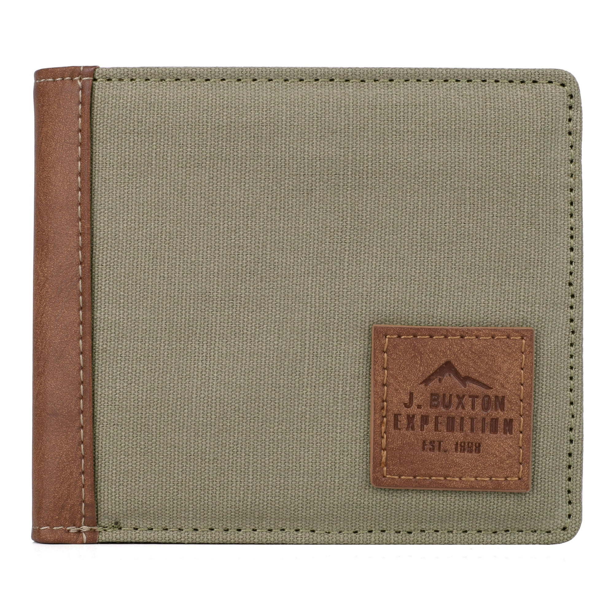 J. Buxton Men's Expedition II Huntington Gear RFID Slimfold Canvas, Olive