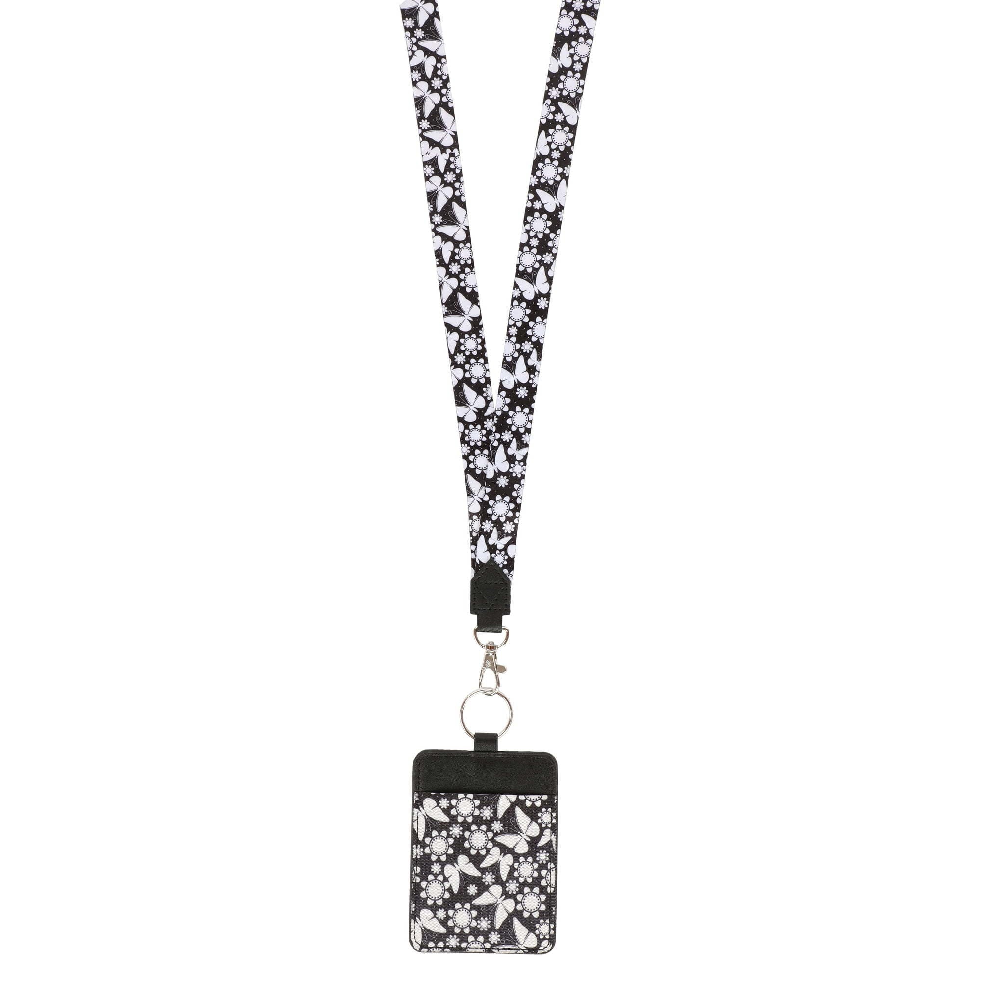 ESSENTIALS Brand Black And White Flutter Lanyard with ID Pocket