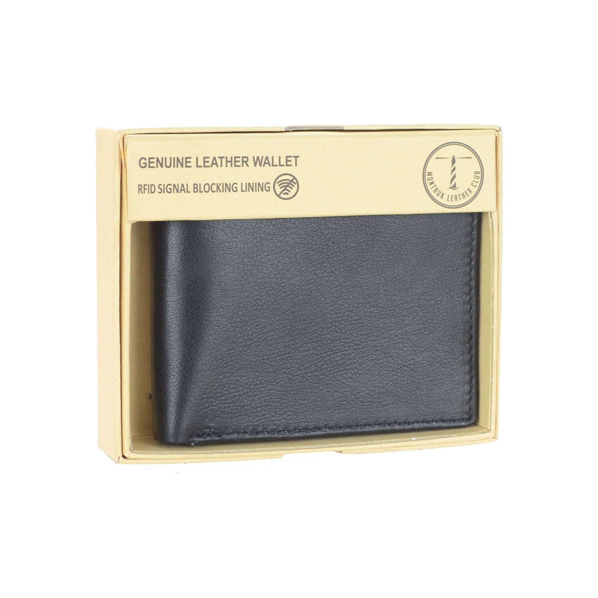 Montauk Leather Club Men's RFID Signal Blocking Genuine Leather Fixed Passcase with Gift Box