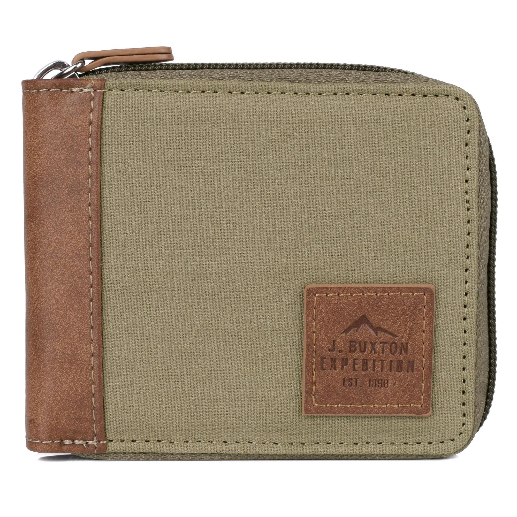 J. Buxton Men's RFID Slimfold Zip-Around Wallet Canvas, Olive