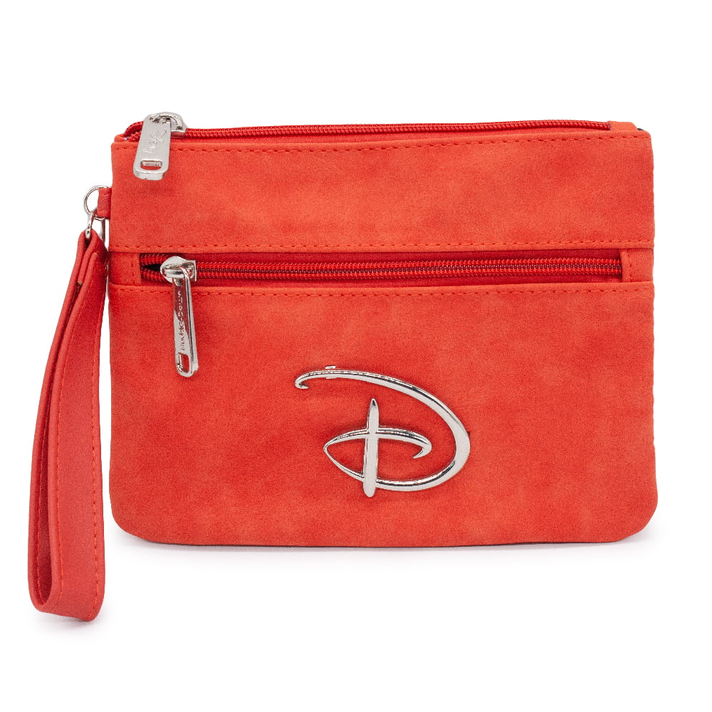 Buckle-Down Women's Disney Wallet, Double Pocket Wristlet, Disney Signature D Silver Logo, Red, Vegan Leather