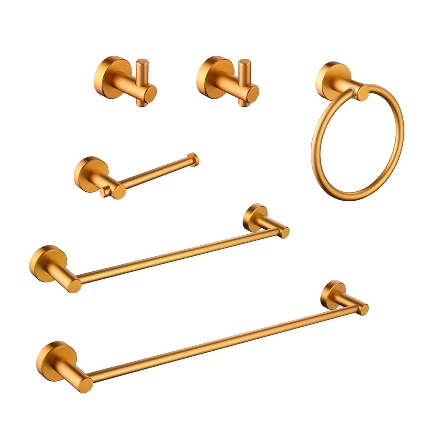 6 Piece Wall Mount Bathroom Towel Rack Set In Brushed Gold