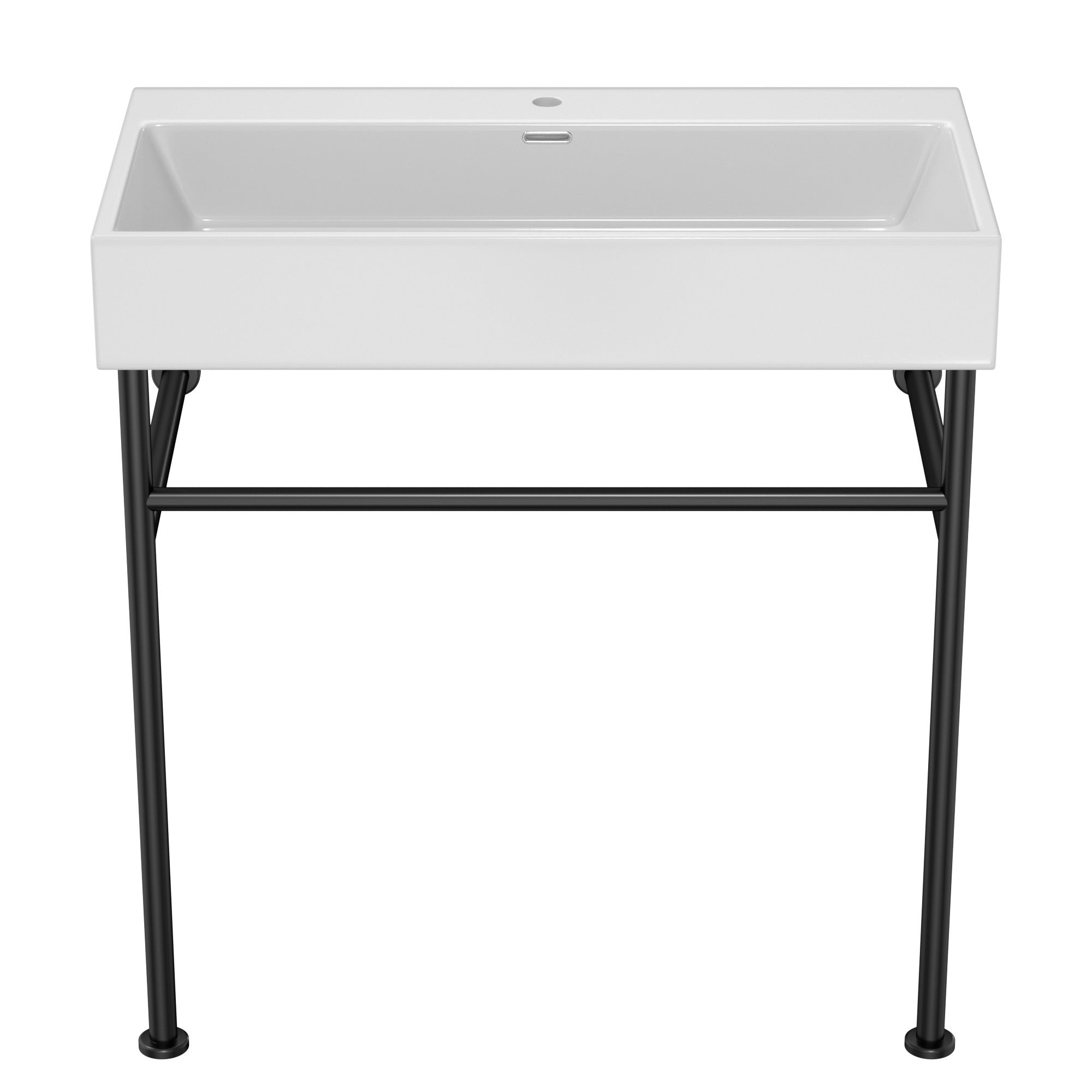 35" Bathroom Console Sink with Overflow,Ceramic Console Sink White Basin Black Legs