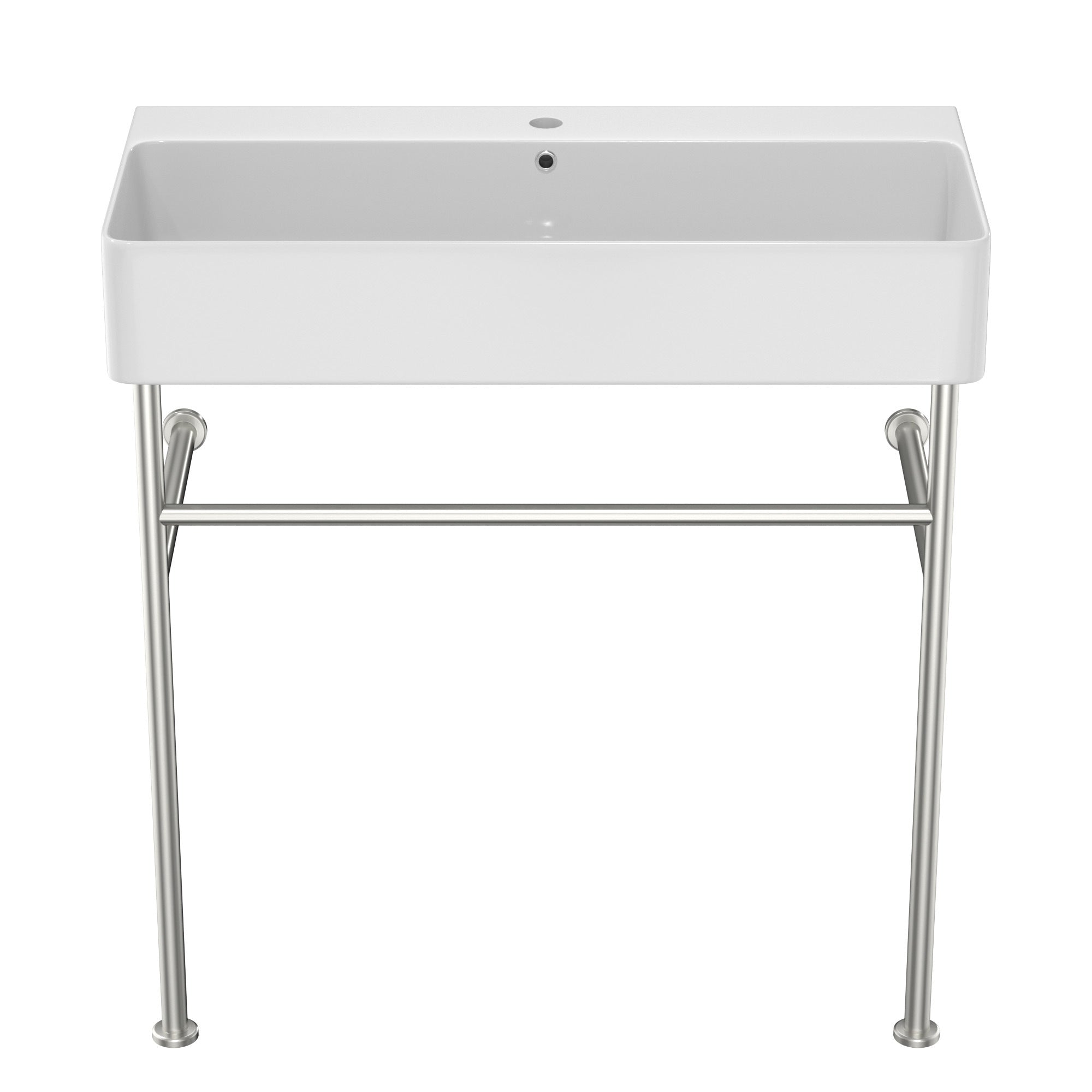 35" Bathroom Console Sink with Overflow,Ceramic Console Sink White Basin Polished Nicke Legs