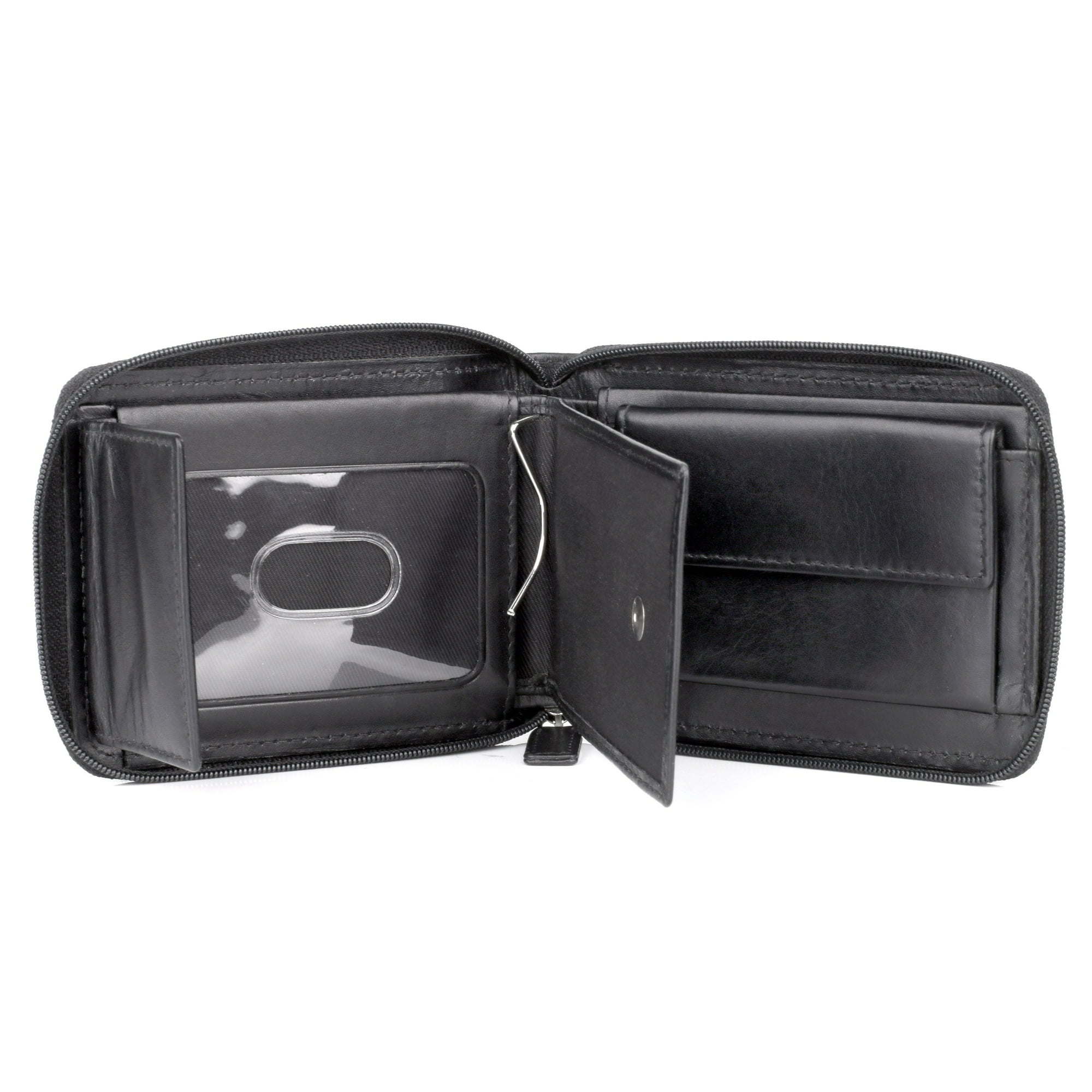 Dopp Men's Regatta Zip-Around Billfold with Zip Bill Compartment Leather, Black