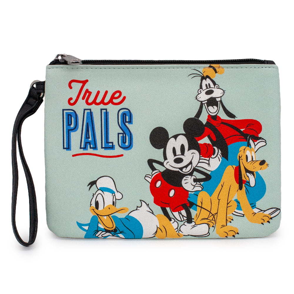 Buckle-Down Women's Disney Wallet, Single Pocket Wristlet, Disney Mickey and Friends Fab Four True Pals Group Pose Sage, Vegan Leather