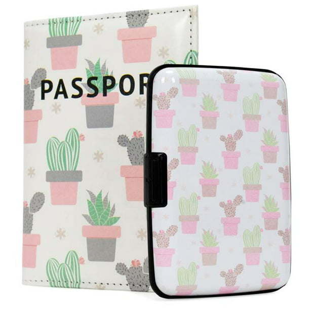 Miami CarryOn RFID Protected Wallet and Passport Cover Set (Cactuses)