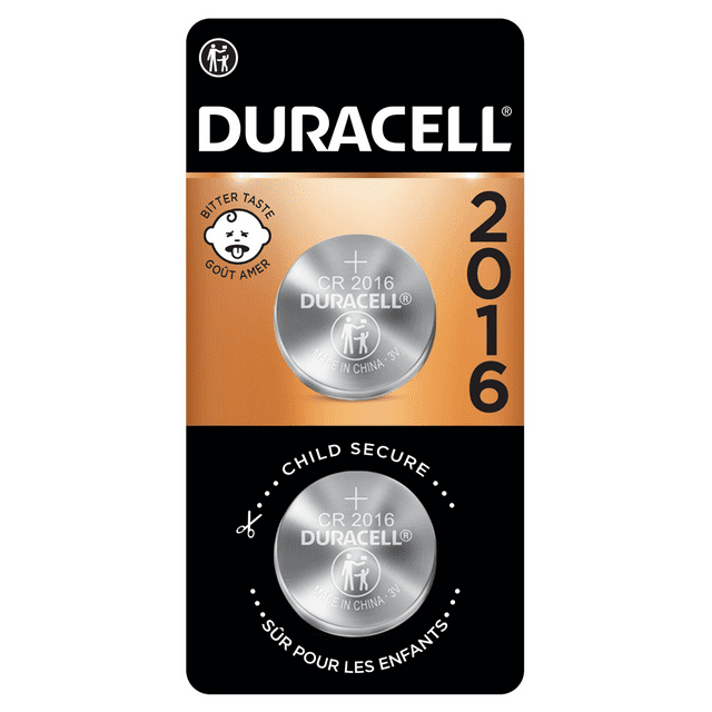 Duracell 2016 Lithium Coin Battery 3V, Bitter Coating Discourages Swallowing, 2 Pack