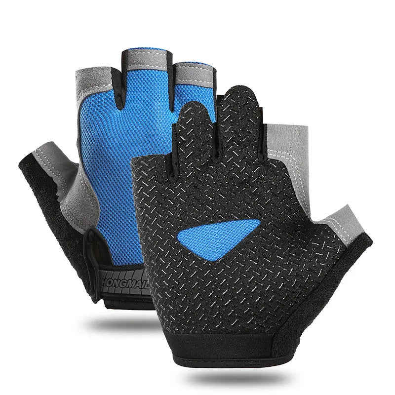 Breathable Fitness Gloves Gym Weightlifting Thin Non-slip Half Finger Cycling Gloves Equipment Yoga Bodybuilding Training Sports Blue Color