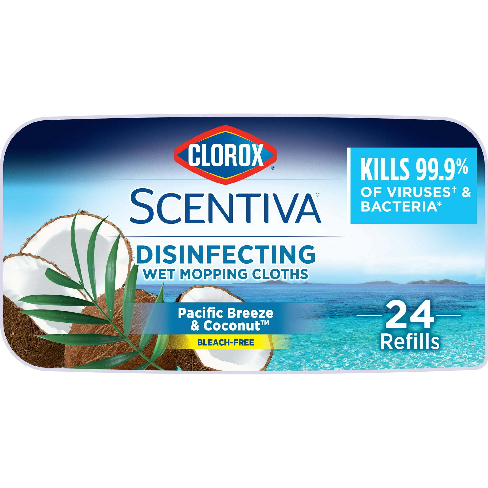 Clorox Scentiva Disinfecting Wet Mop Pads, Pacific Breeze and Coconut, 24 Count