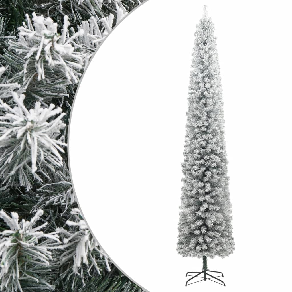 Slim Christmas Tree with Stand and Flocked Snow 106.3" PVC