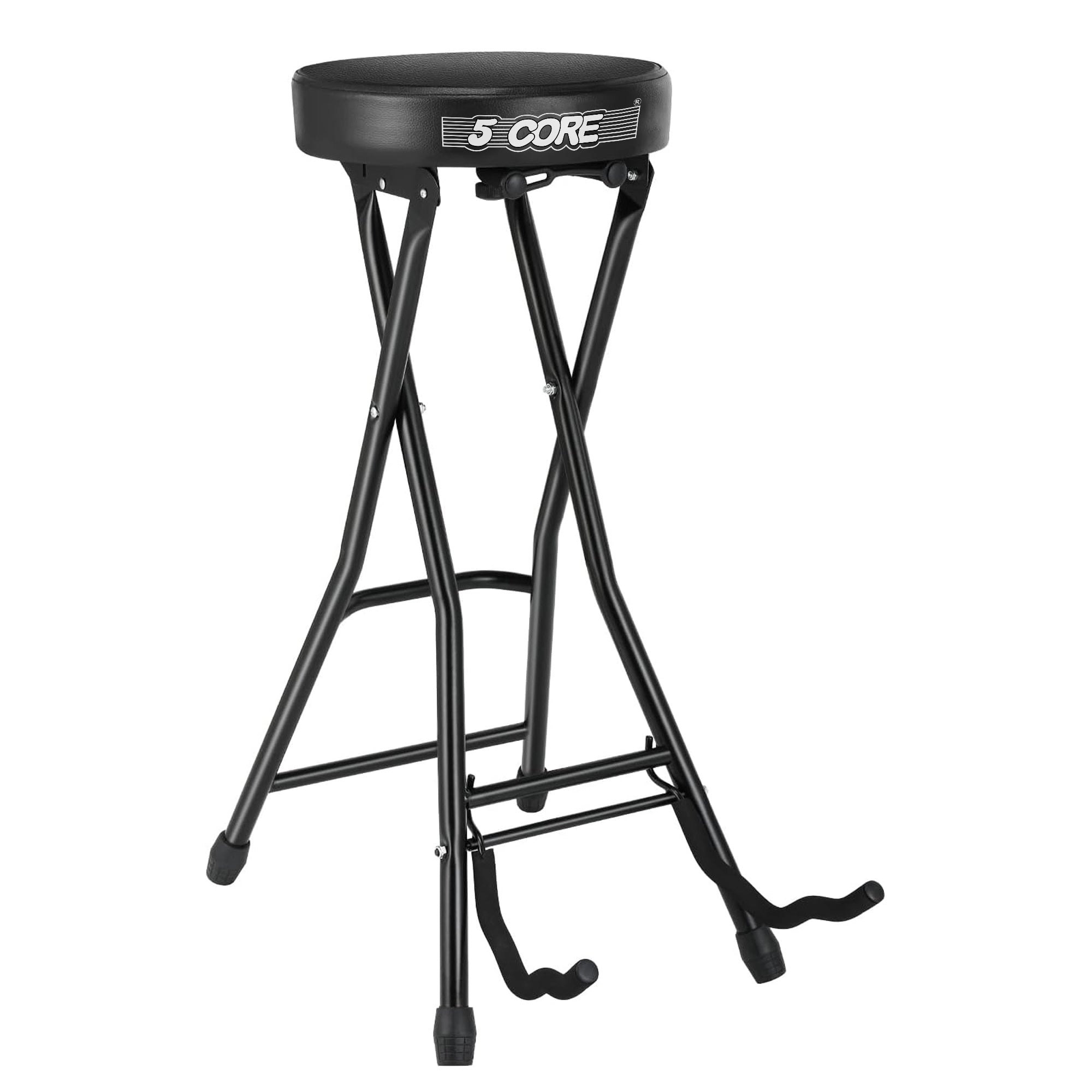 5 Core Guitar Stool • w Comfortable Padded Seat • Foot Rest • Guitar Holder w 300 Lbs Capacity - GSTOOL BLK