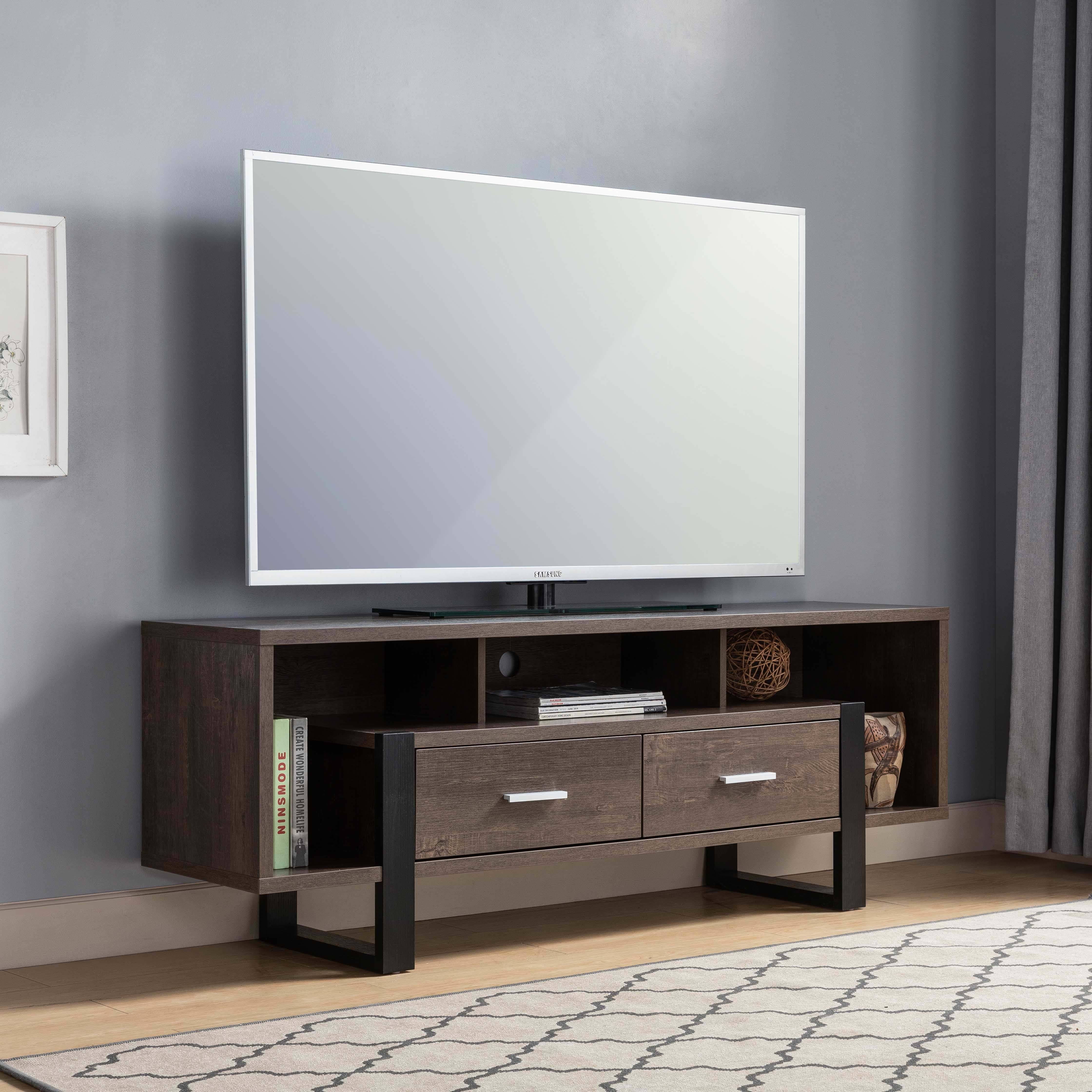 ID USA 212927 TV Stand Walnut Oak & Black