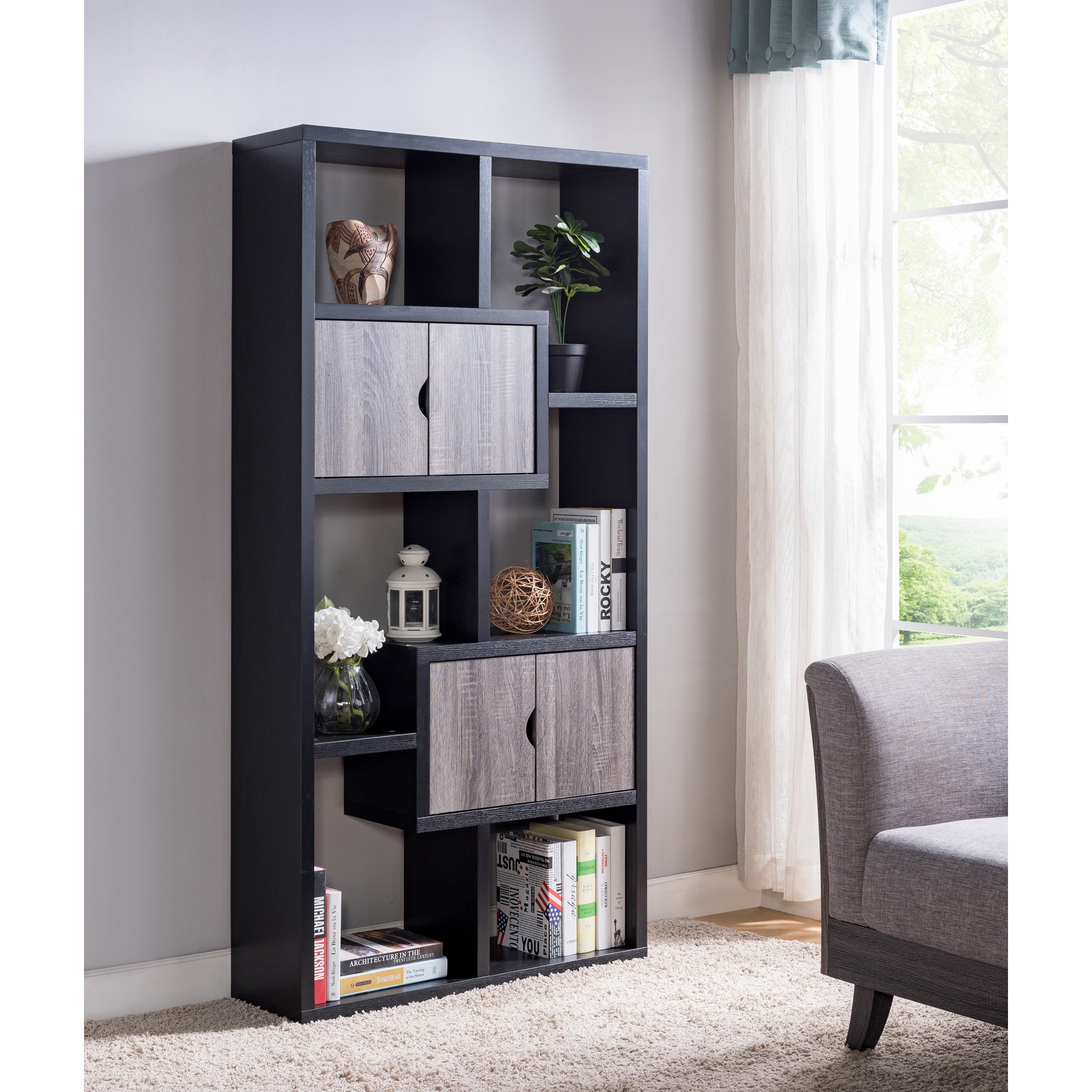 ID USA 172224 Display Cabinet Black & Distressed Grey