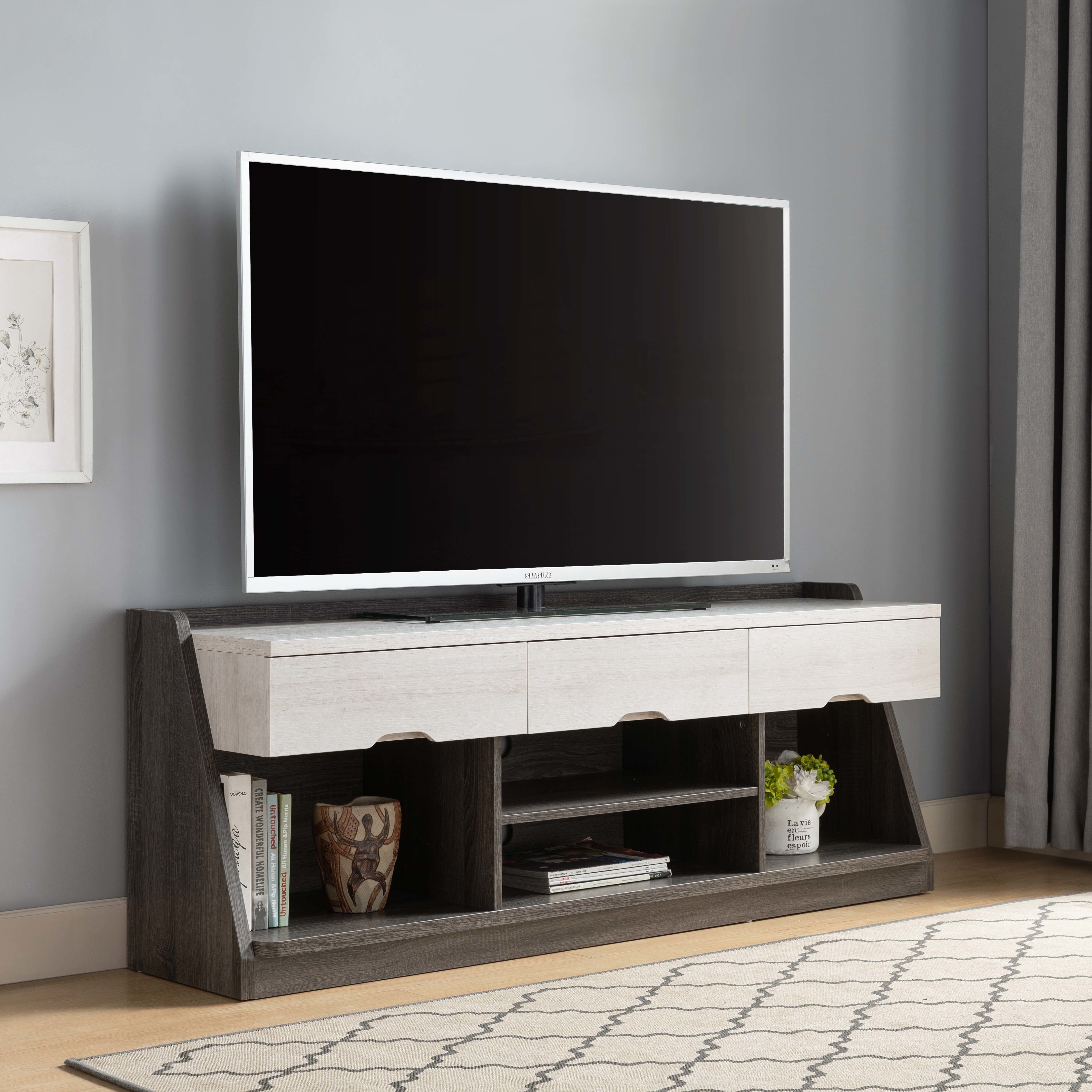 ID USA 212870 TV Stand White Oak & Distressed Grey