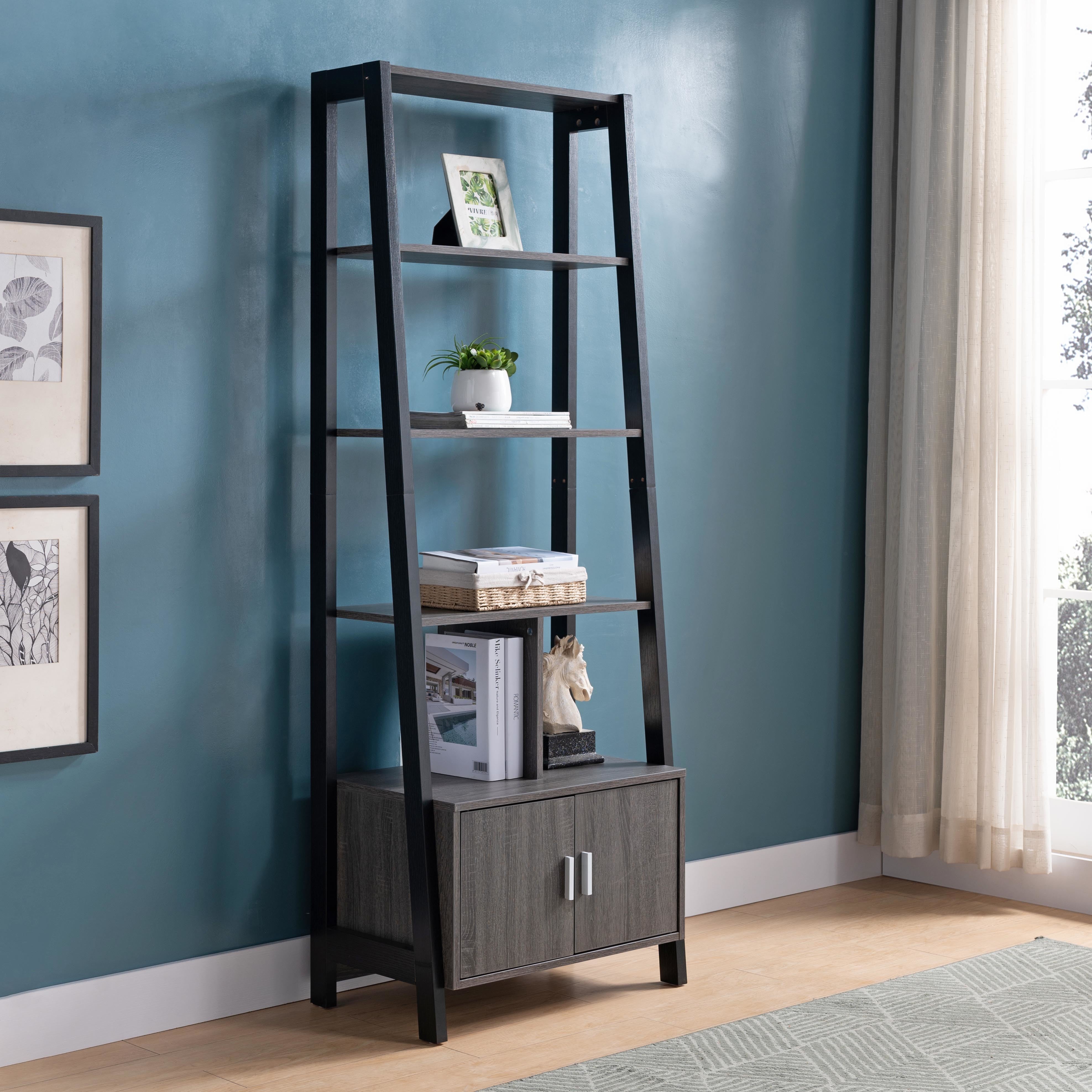 ID USA 213028 Bookcase Distressed Grey & Black