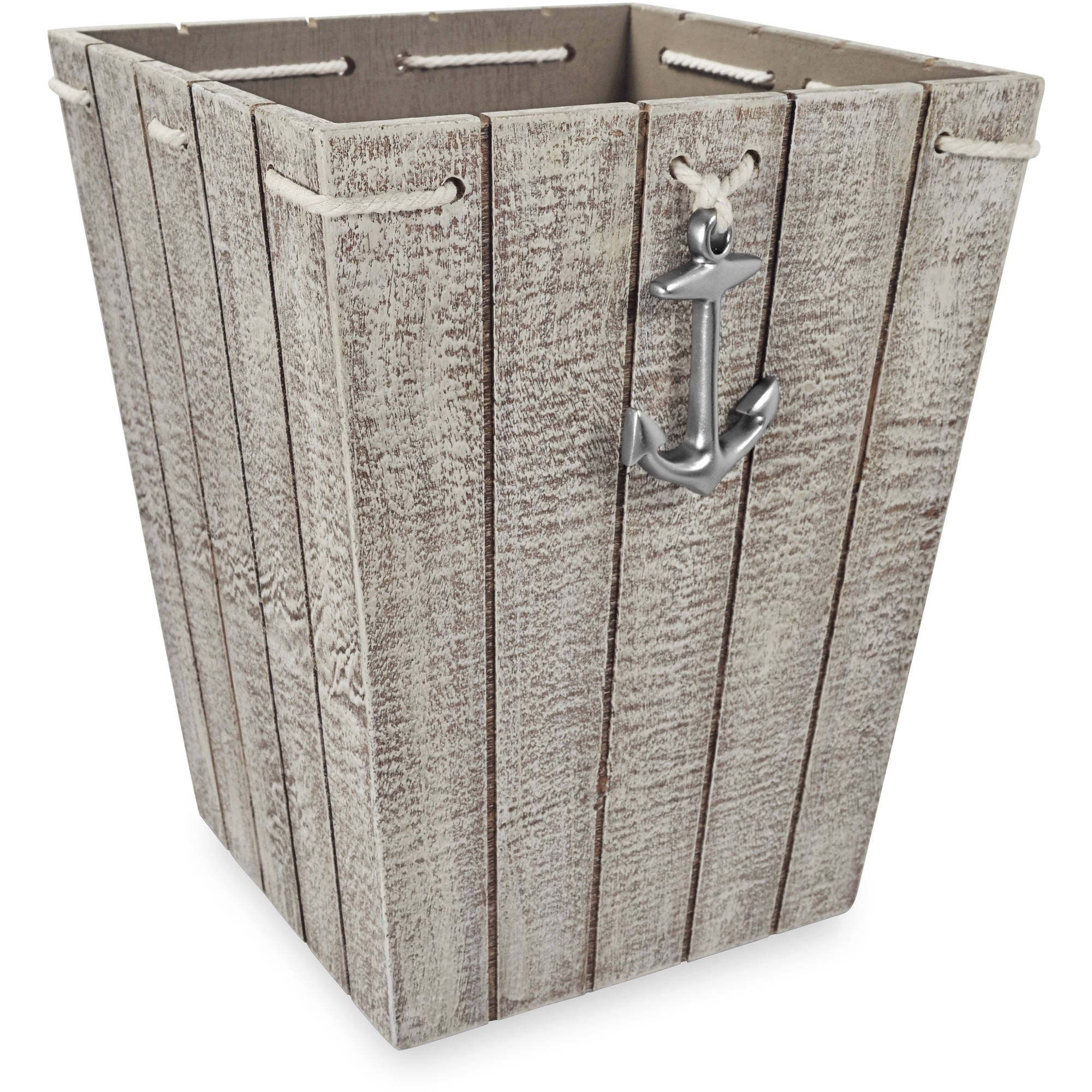 Better Homes & Gardens Wood Nautical Bathroom Wastebasket, 8.07" x 8.07" x 10", Volume Capacity 651.25 inches, 1 Each