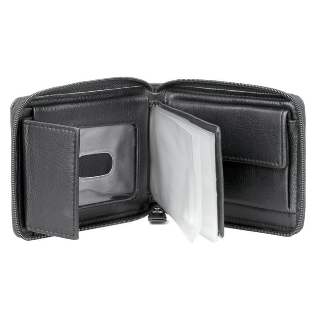 J. Buxton Men's Emblem Zip-Around Billfold Leather, Black