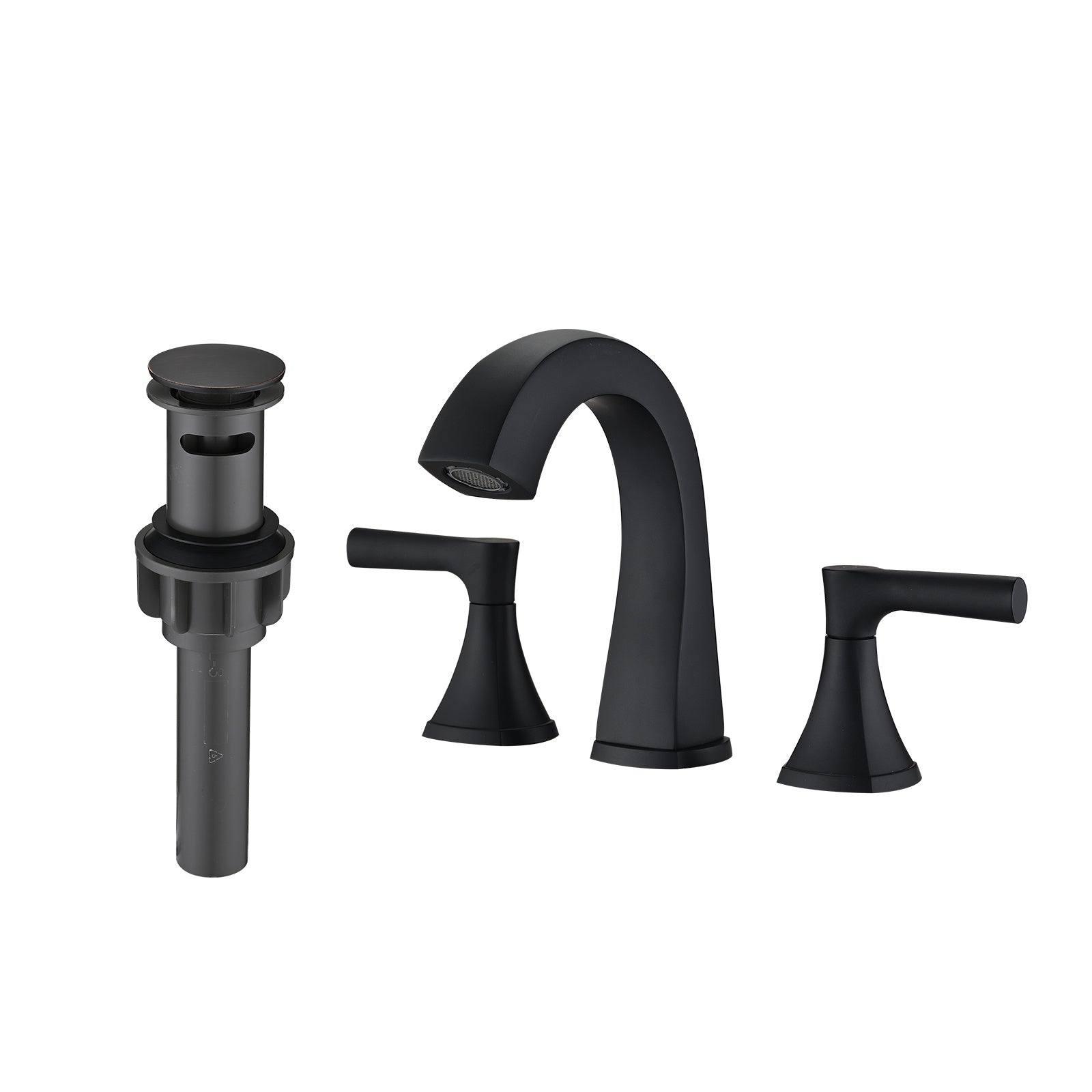 Widespread Bathroom Sink Faucets Two Handle 3 Hole Vanity Bath Faucet with Drain Assembly (Matte Black)