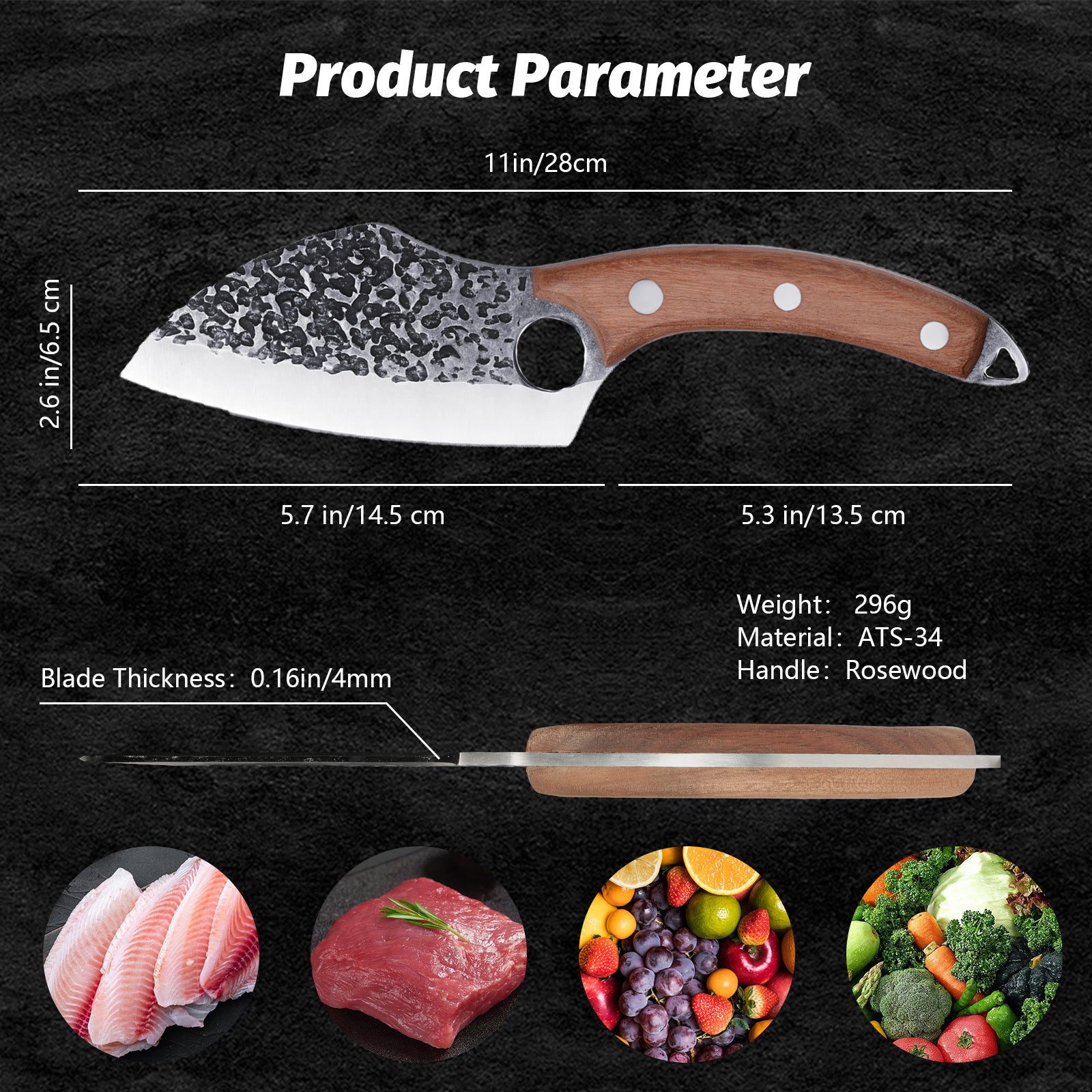 Viking Knife Japanese Professional Kitchen Knife, Hand Forged Meat Cleaver Knife With Finger Hole And Heart Hanging Hole