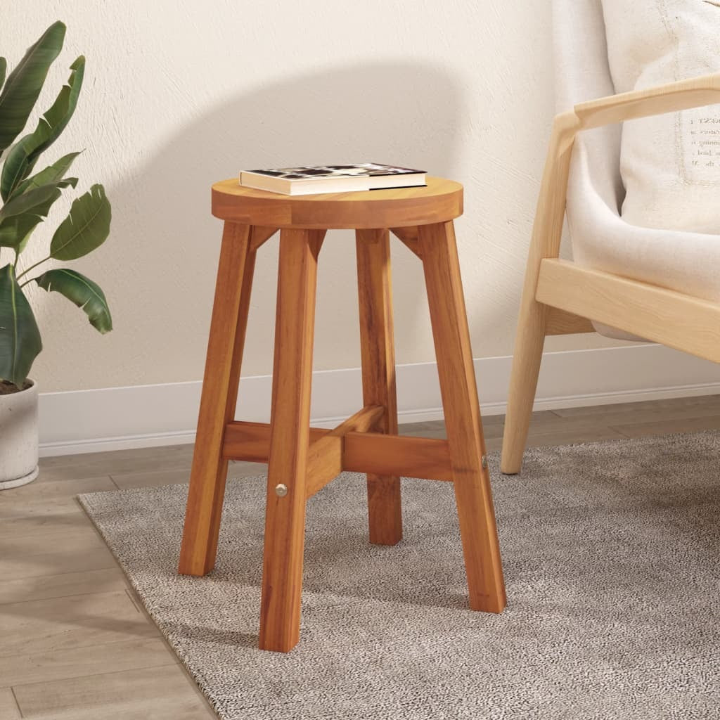 Stool Brown 15"x15"x17.7" Round Solid Wood Acacia