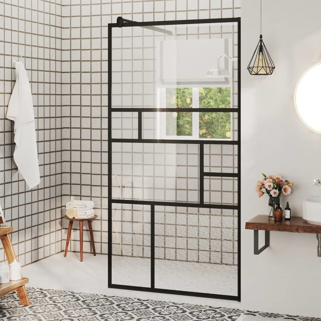 Walk-in Shower Wall with Clear ESG Glass 31.5"x76.8" Black