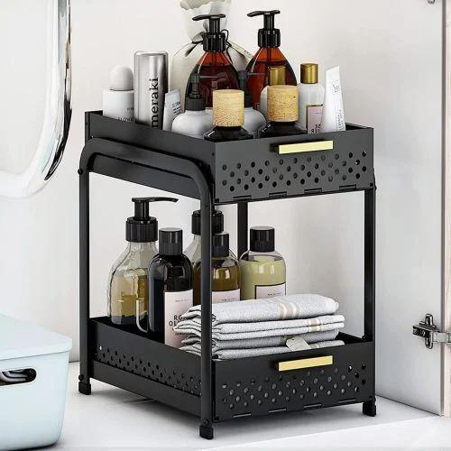 Double Sink Shelf, Storage Space,Farmhouse Counter, Suitable For Kitchen Under-Cabinet Storage, Suitable For Bathroom Sliding Basket Storage Bag, Black