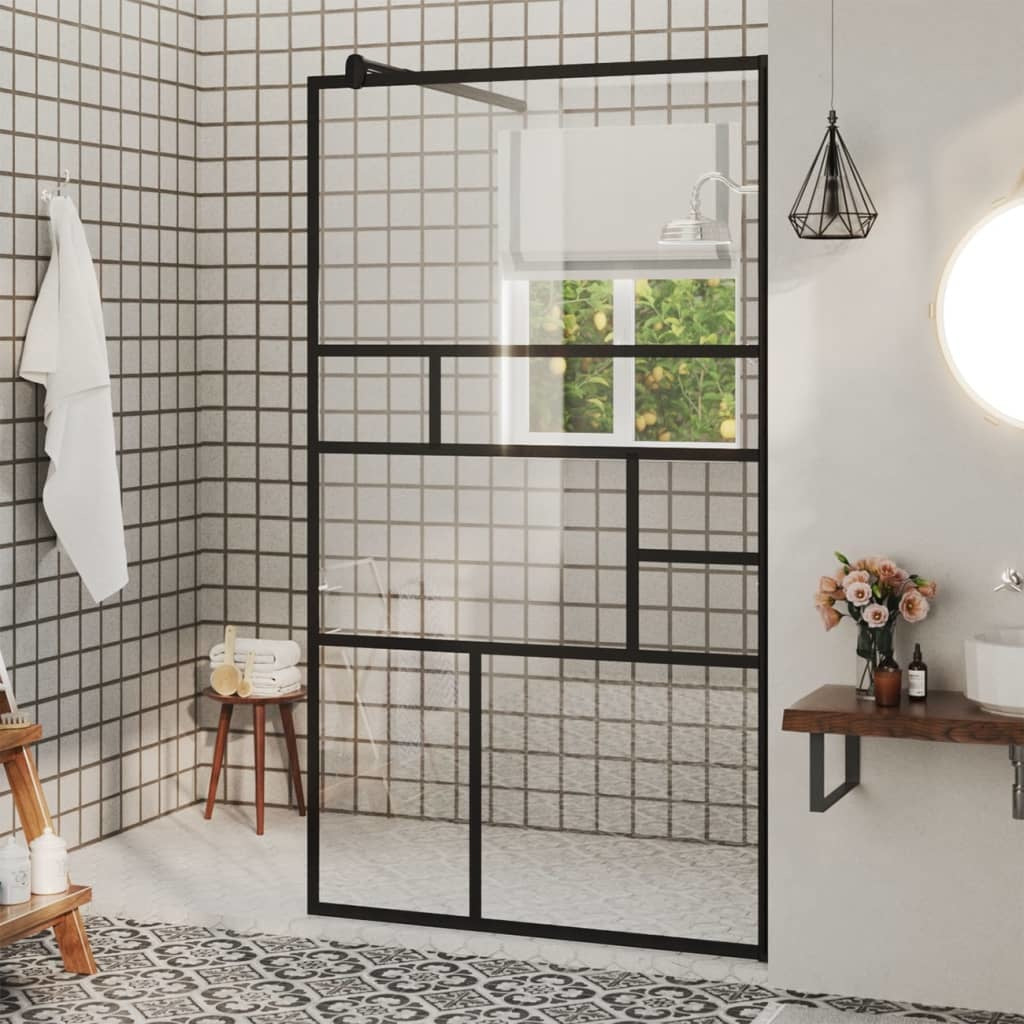 Walk-in Shower Wall with Clear ESG Glass 35.4"x76.8" Black