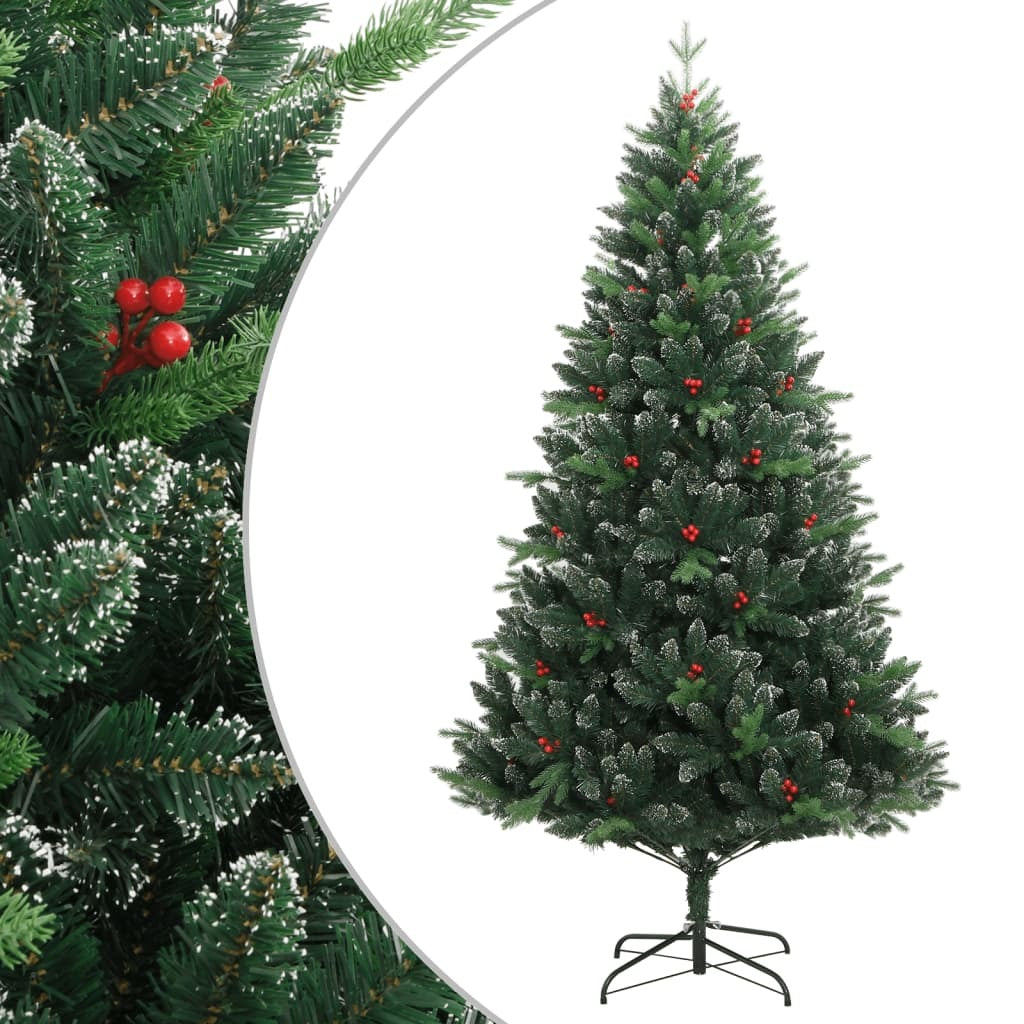 Artificial Hinged Christmas Tree with Red Berries 59.1"