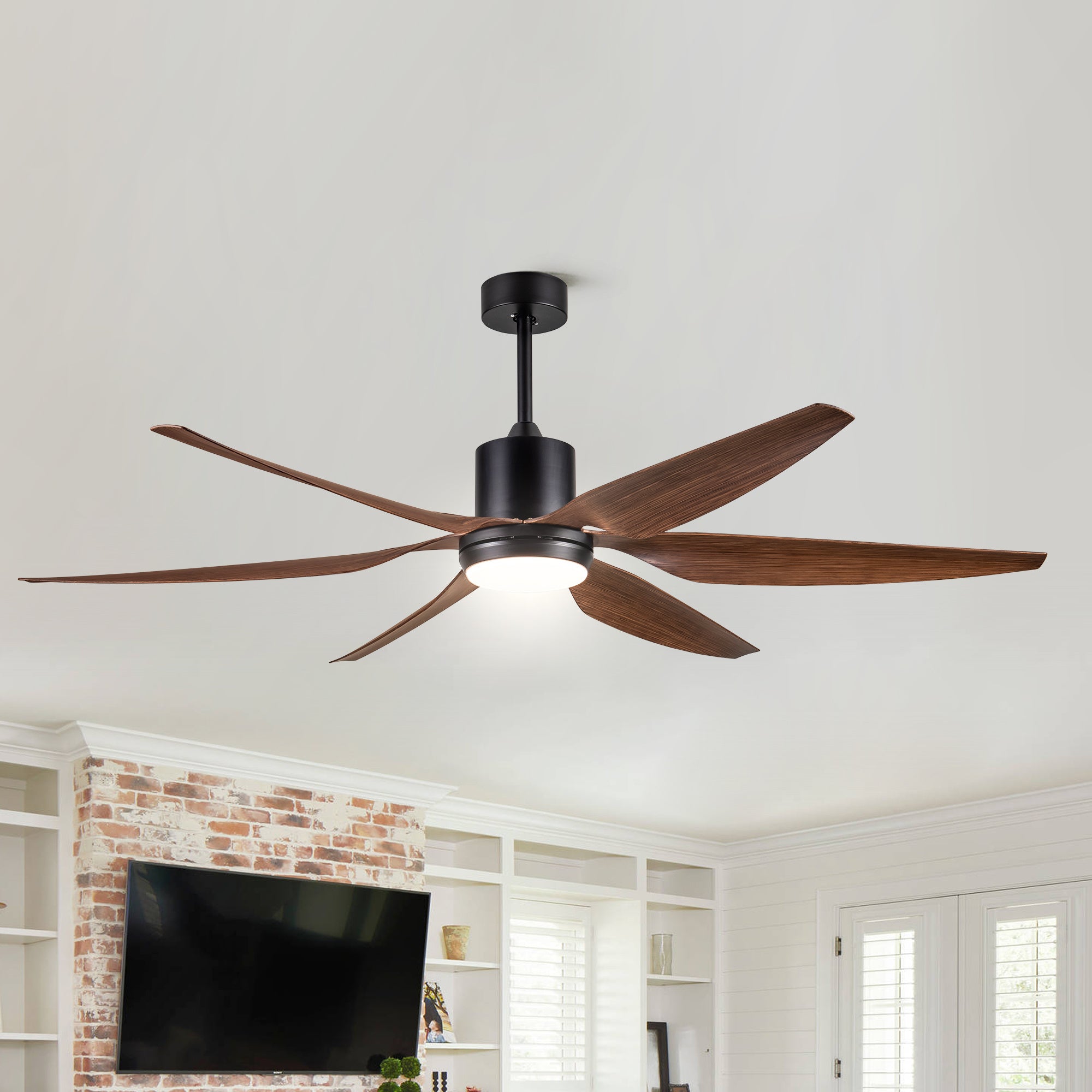 66" Vintage Ceiling Fan Lighting with Brown Blades in Integrated LED