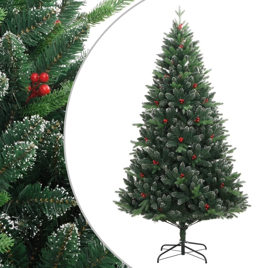 Artificial Hinged Christmas Tree with Red Berries 82.7"