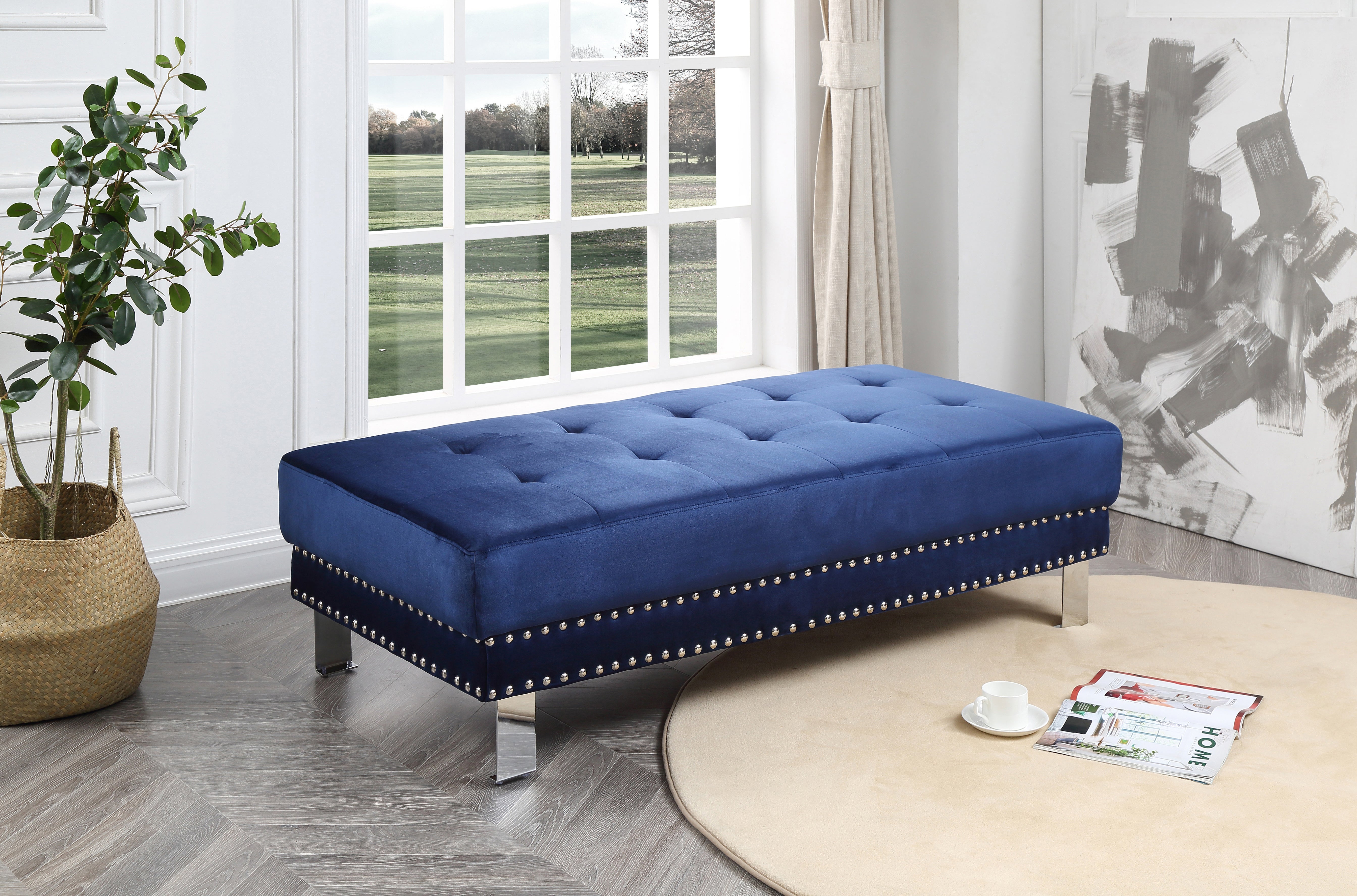 Glory Furniture Derek G374-O Ottoman , NAVY BLUE