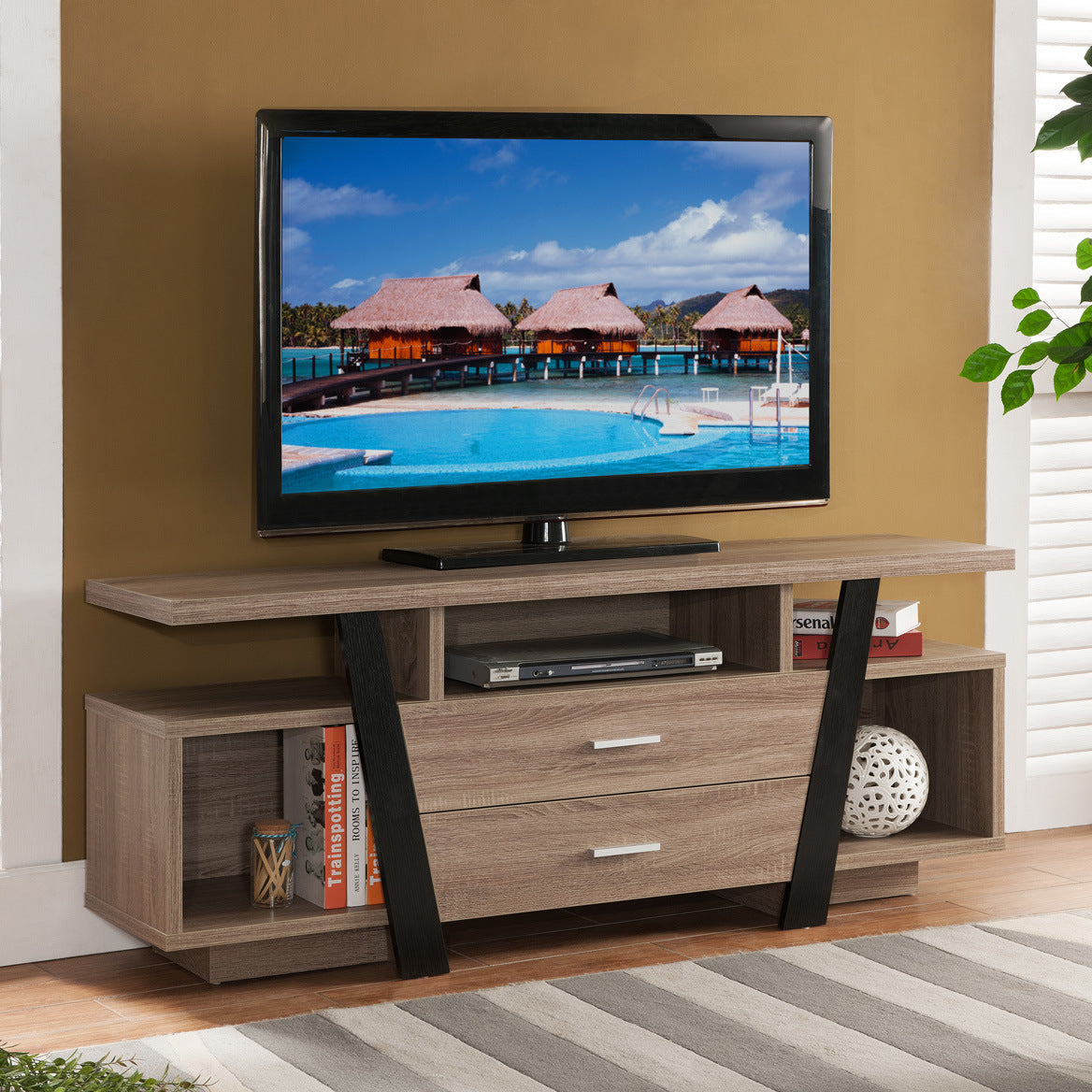 ID USA 151310 TV Stand Dark Taupe & Black