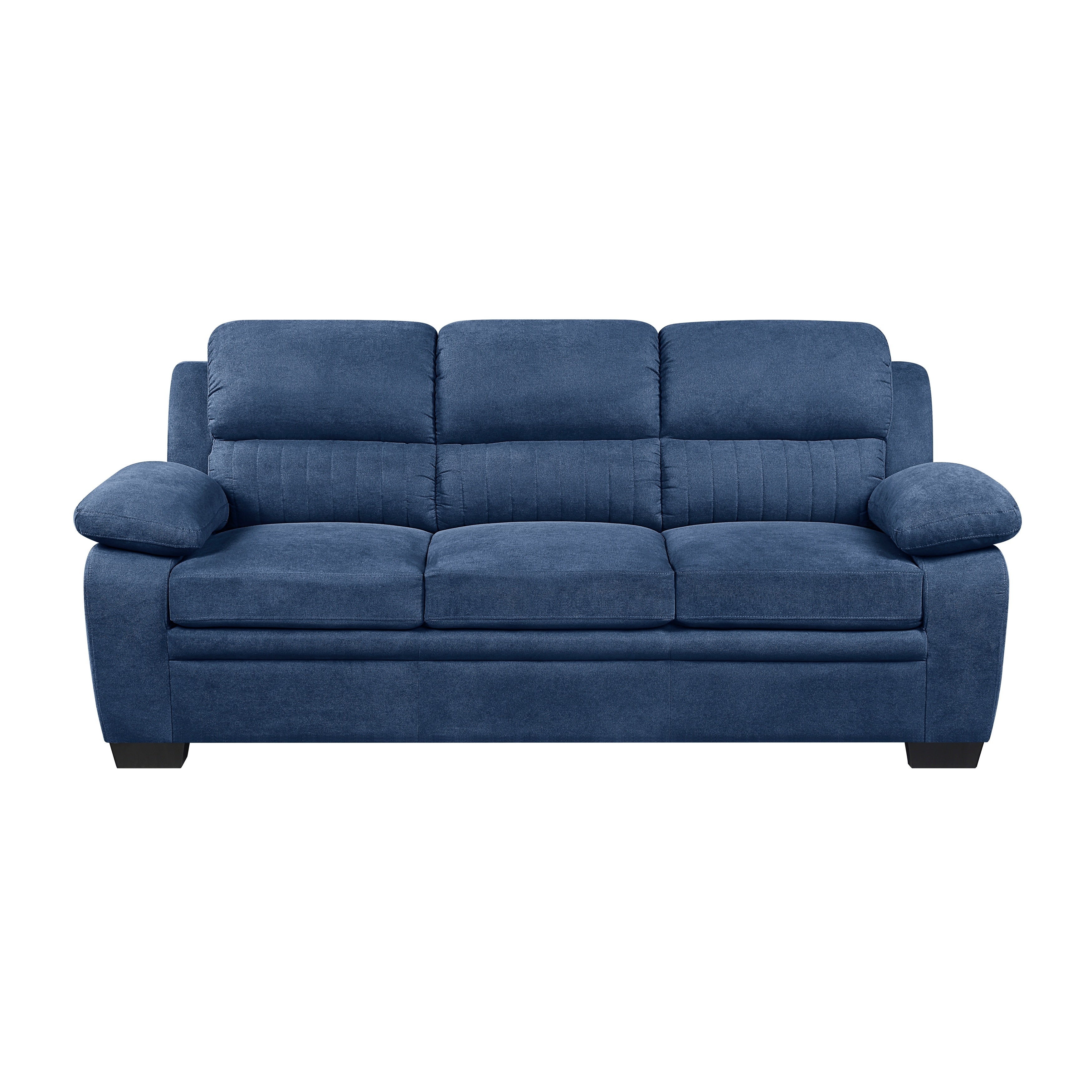 Comfortable Plush Seating Sofa 1pc Modern Blue Textured Fabric Channel Tufting Solid Wood Frame Living Room Furniture