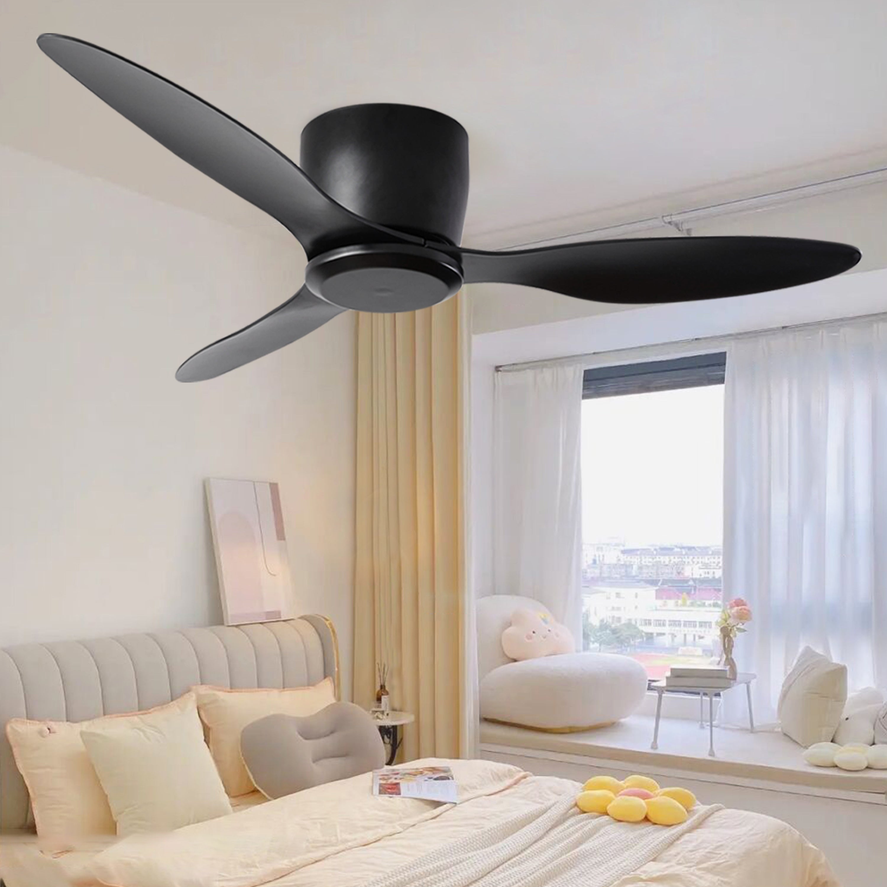 52" Ceiling Fan with Remote Control, Ceiling Fans Outdoor/Indoor with 6 Speeds Reversible DC Motor Ceiling Fans No Lights Modern for Kitchen, Bedroom, Living Room, Farmhouse, Patios ( black)