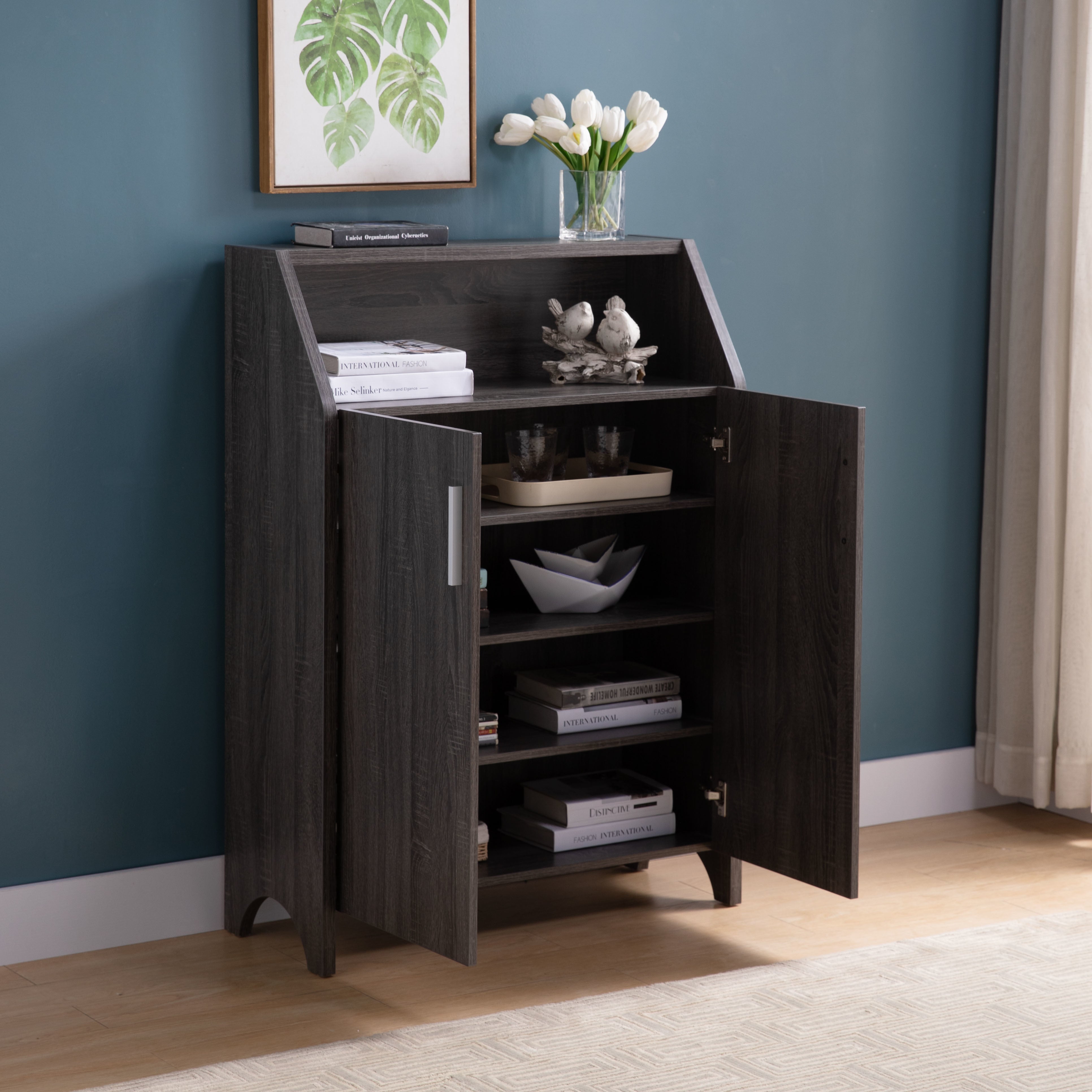 Shoe Cabinet Storage Cabinet with Five Shelves - Grey